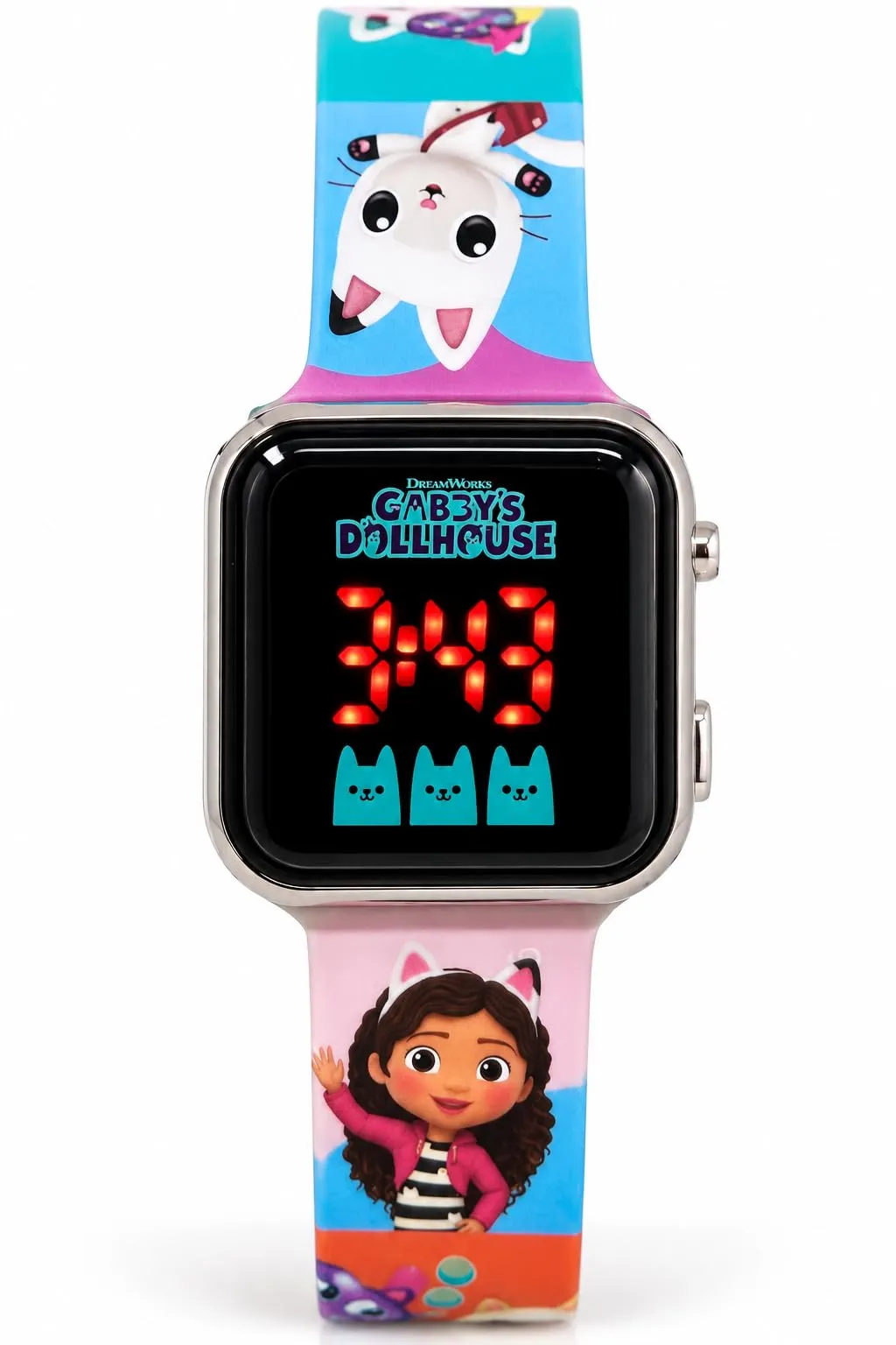 Gabby's Dollhouse Orologio Digitale LED per Bambini, Cinturino in Silicone Regolabile, Quadrante 3,5 x 3,5 cm, Batteria Inclusa - immagine 4