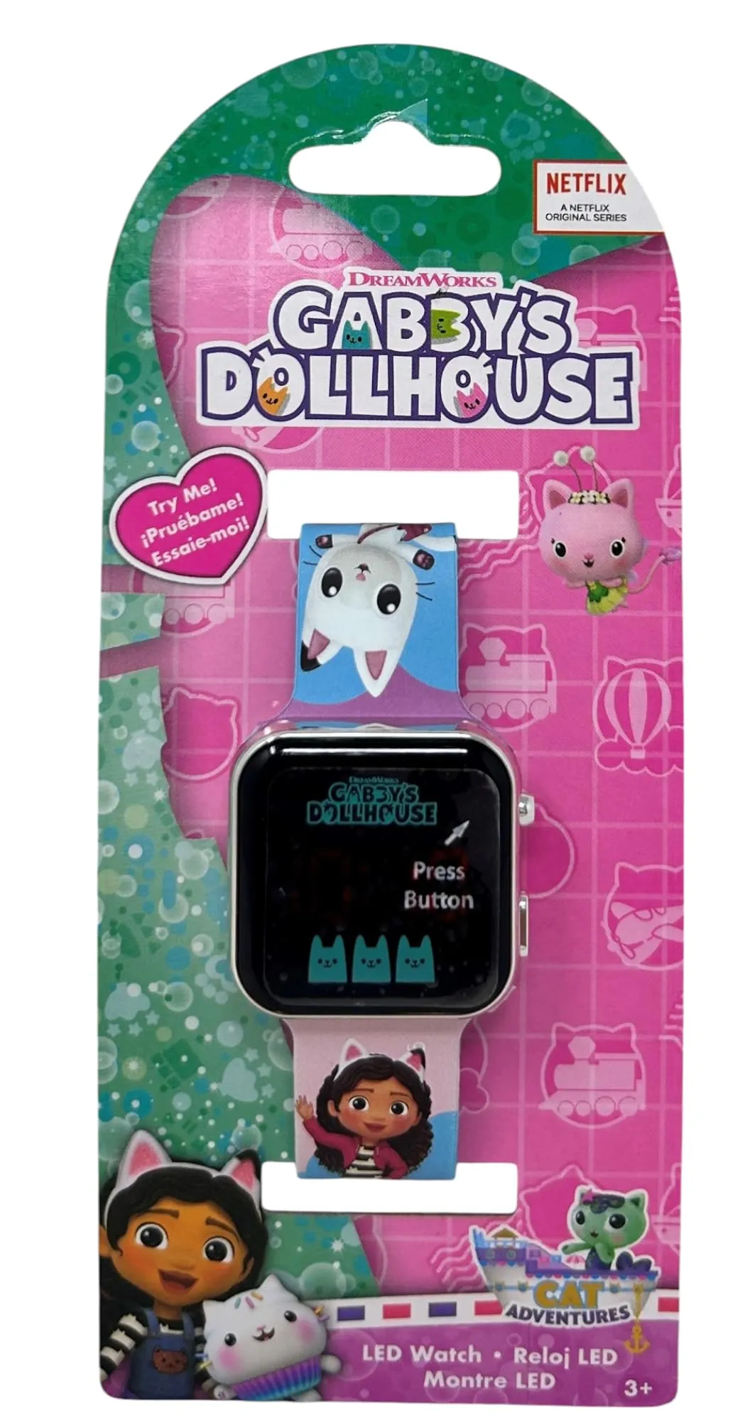 Gabby's Dollhouse Orologio Digitale LED per Bambini, Cinturino in Silicone Regolabile, Quadrante 3,5 x 3,5 cm, Batteria Inclusa - immagine 5