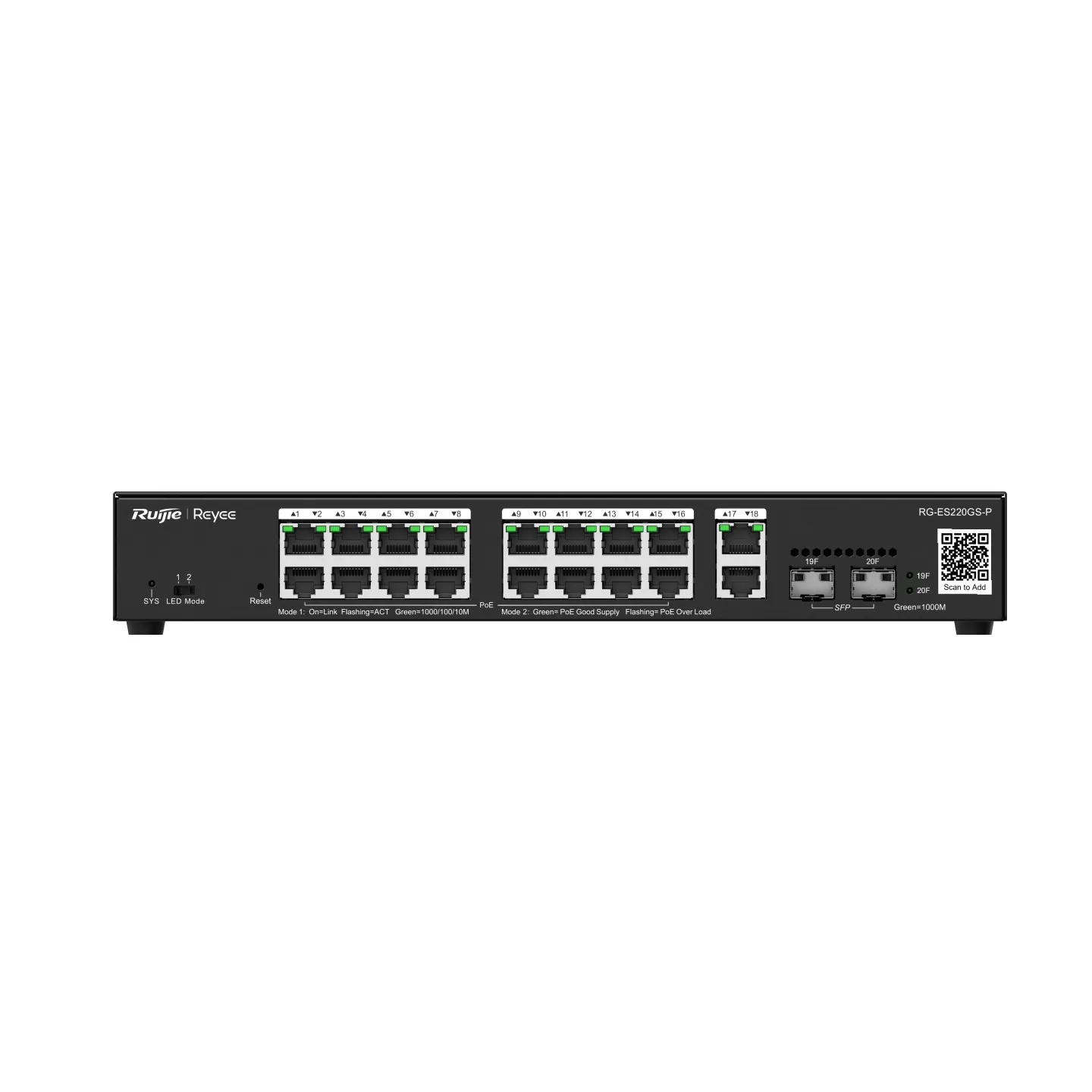 Ruijie Networks RG-ES220GS-P switch di rete Gestito L2 Gigabit Ethernet (10/100/1000) Supporto Power over Ethernet (PoE) Nero - immagine 1