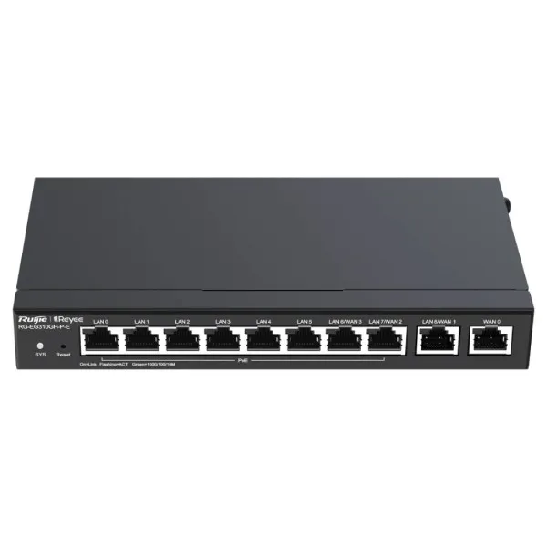 Router desktop Ruijie RG-EG310GH-PE - 10 porte - 8x PoE+ 110W - 15 Gbps - Supporta fino a 300 utenti - Gestione cloud - Nero - immagine 1