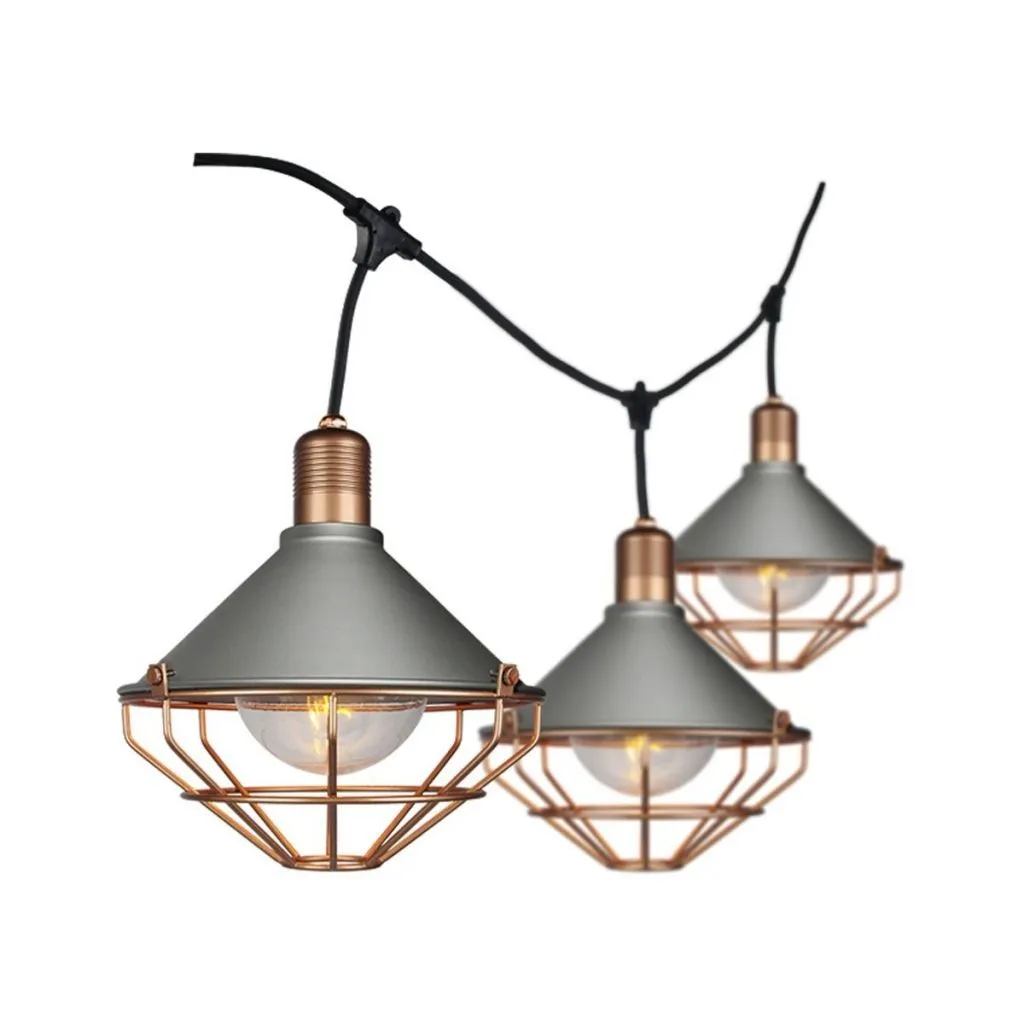 V-TAC Catenaria 3m per 6 lampadine LED E27 Con Diffusori trasparenti IP65 Colore grigio e rame - immagine 1