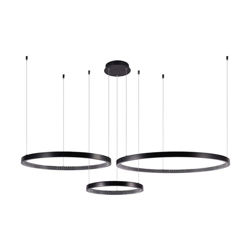 V-TAC Lampadario LED a Sospensione con 3 Cerchi 57W in Metallo Colore Nero 151*91*108cm 3000K - immagine 1
