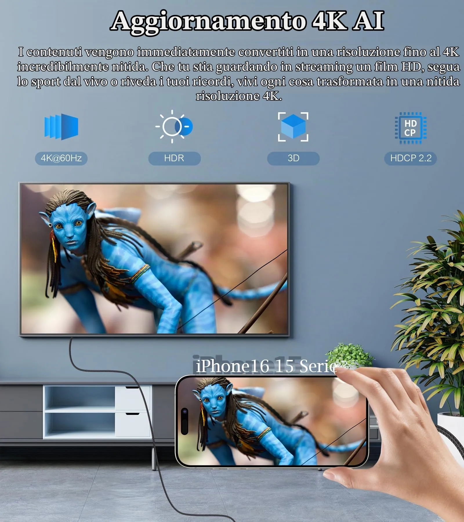 Cavo HDMI USB C 2M,4K@60hz Adattatore Type C a HDMI,Cavo hdmi iphone usb-c - immagine 2