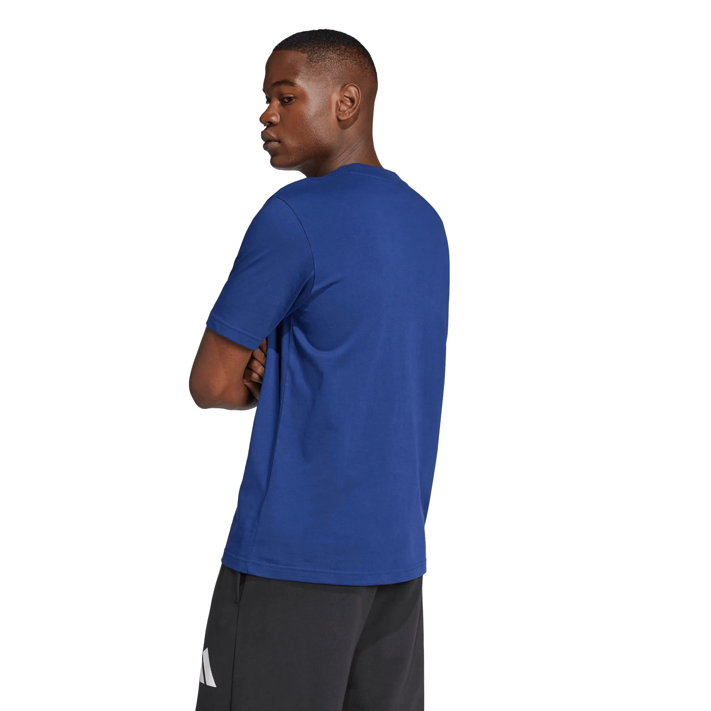 Adidas Essentials - Maglietta da Uomo in Jersey Semplice con Logo Grande, Blu/Bianco, L - immagine 3