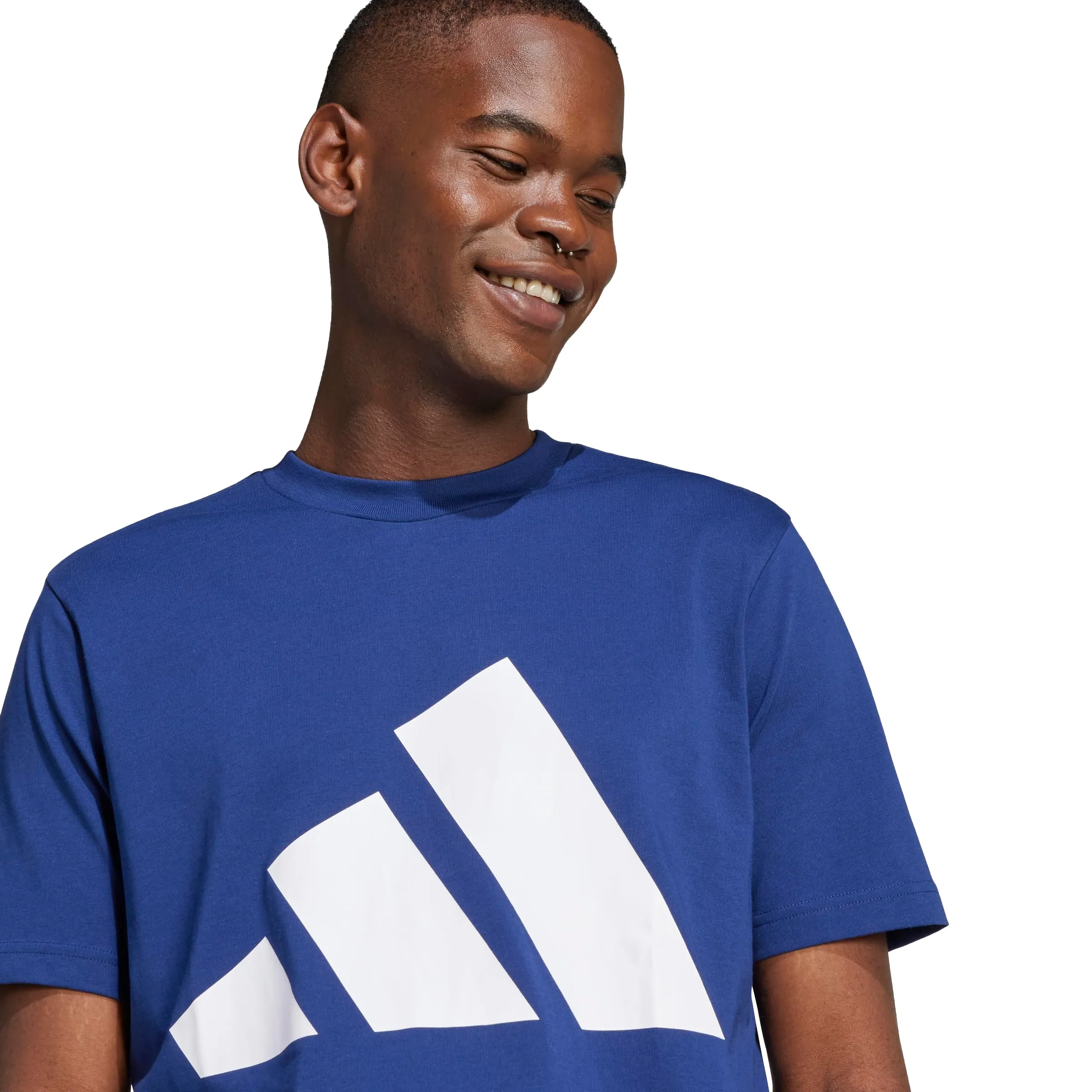 Adidas Essentials - Maglietta da Uomo in Jersey Semplice con Logo Grande, Blu/Bianco, L - immagine 5