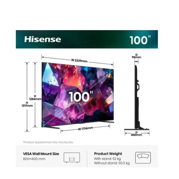 Hisense 100 E7S Pro QLED 4K Ultra HD Smart Vidaa Refresh Rate 144HZ 100E7S PRO - immagine 1