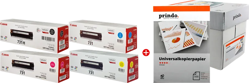 Canon Value Pack nero / ciano / magenta / giallo 731 MCVP + Prindo Universal Papier 2500 fogli - immagine 1