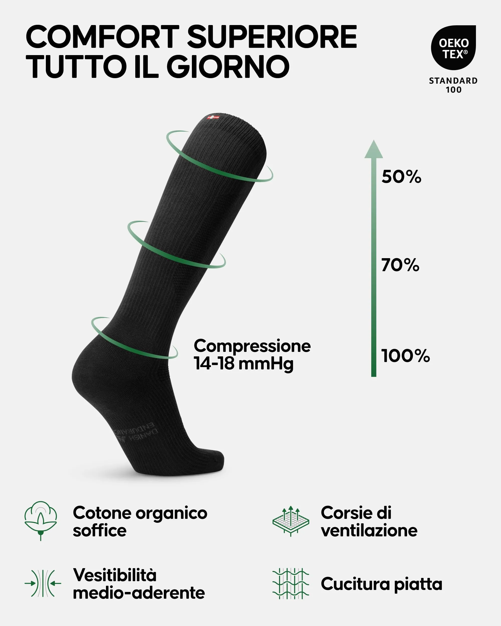 DANISH ENDURANCE Calze di Contenimento in Cotone Biologico, 14-18 mmHg - immagine 2