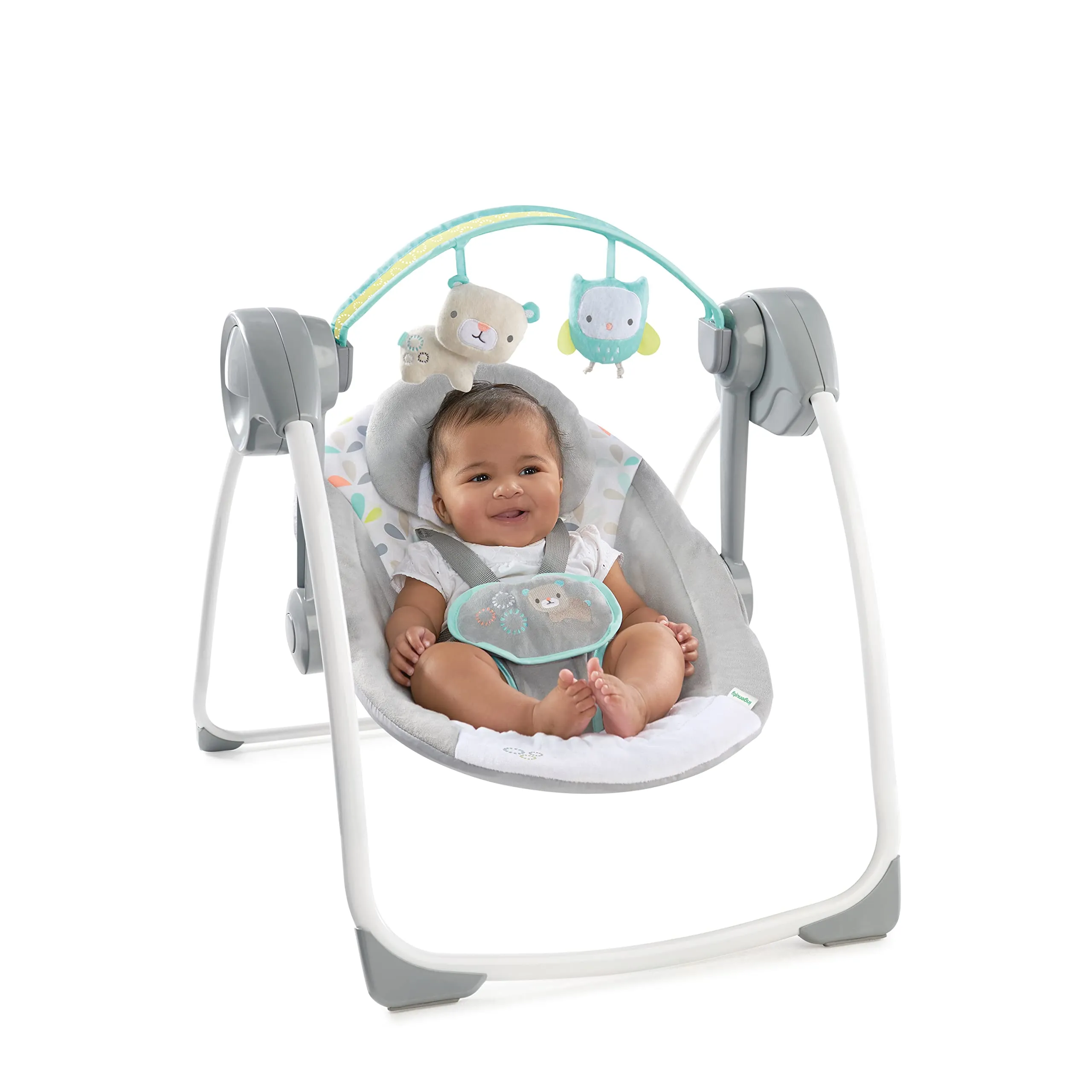 Ingenuity Comfort 2 Go Altalena per bambini compatta portatile a 6 velocità con musica, pieghevole, 0-9 mesi (Fanciful Forest) - immagine 2