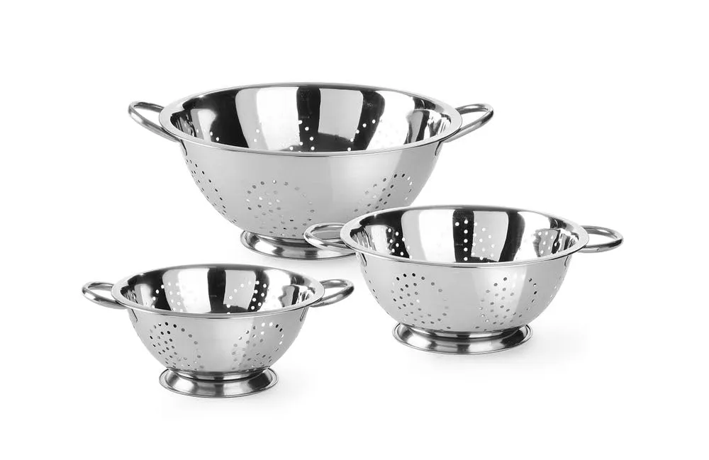 HENDI Scolapasta da cucina, cestello, colino, per cucinare e lavare pasta, verdure, frutta, insalate, rotondo, forato, con base e 2 maniglie, ø340x(H)160 mm, acero inoxidable - immagine 2