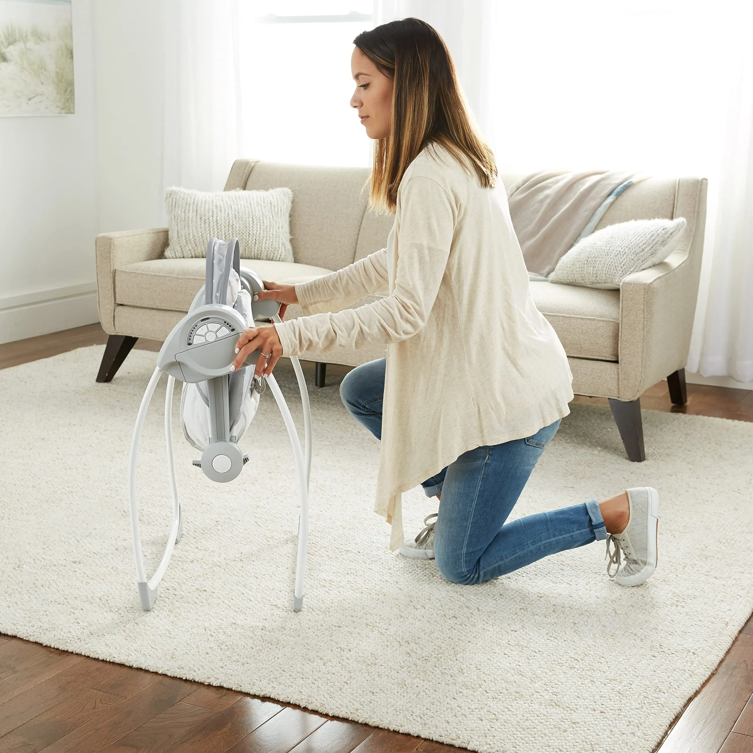 Ingenuity Comfort 2 Go Altalena compatta portatile a 6 velocità con musica, pieghevole, 0-9 mesi (Cuddle Lamb) - immagine 4
