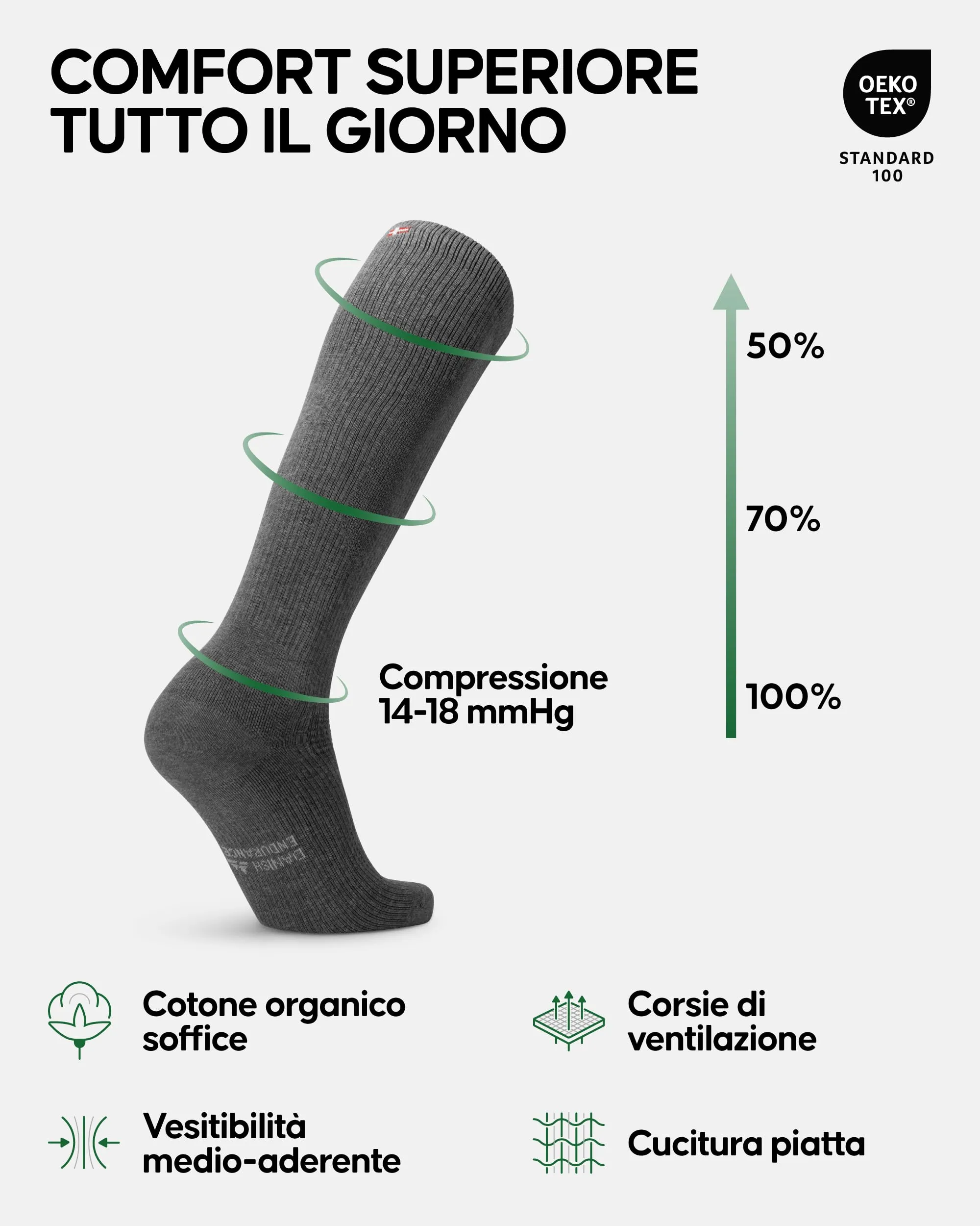 DANISH ENDURANCE Calze di Contenimento in Cotone Biologico, 14-18 mmHg - immagine 2