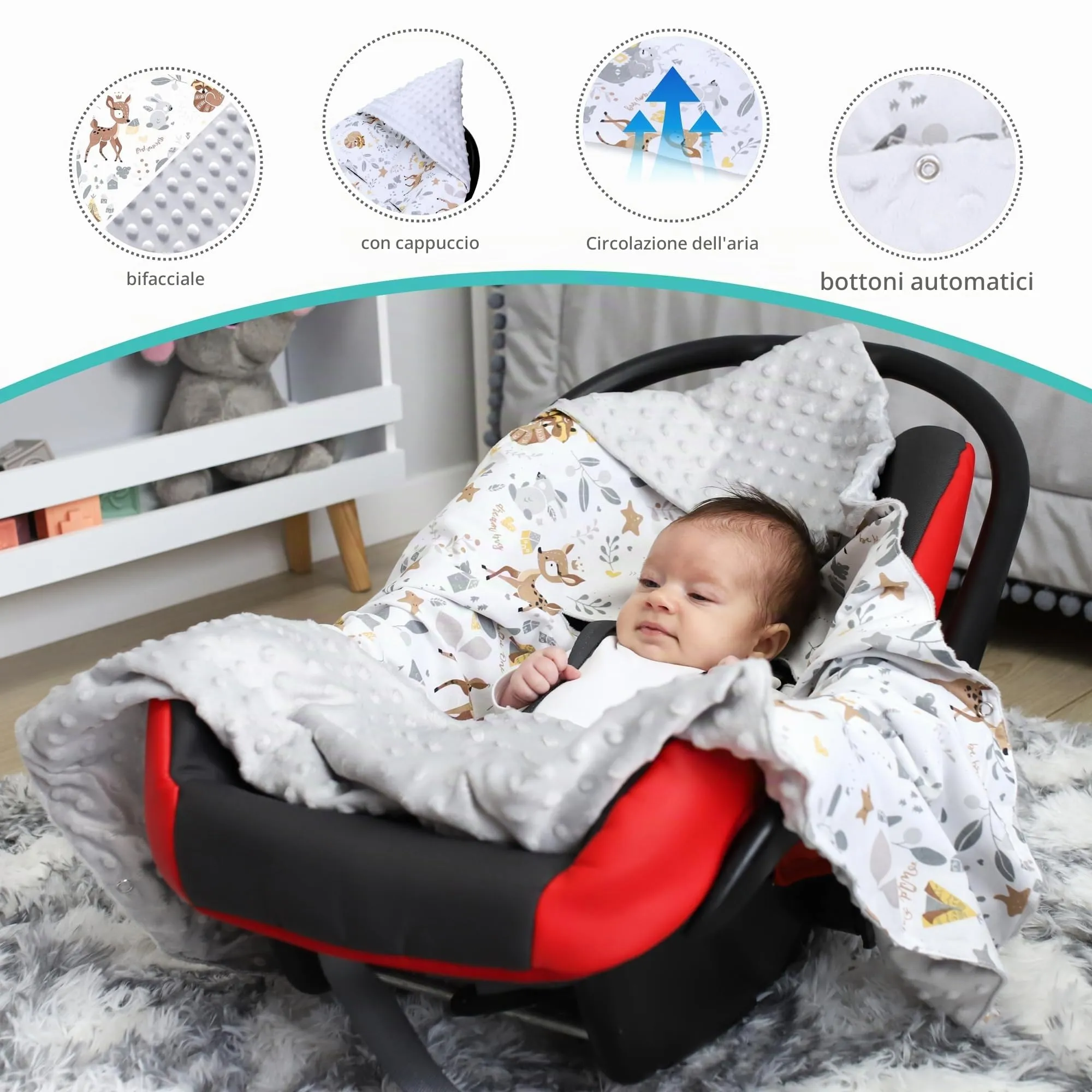 Copertina Minky passeggino neonato primavera-autunno 90×90 cm - immagine 5