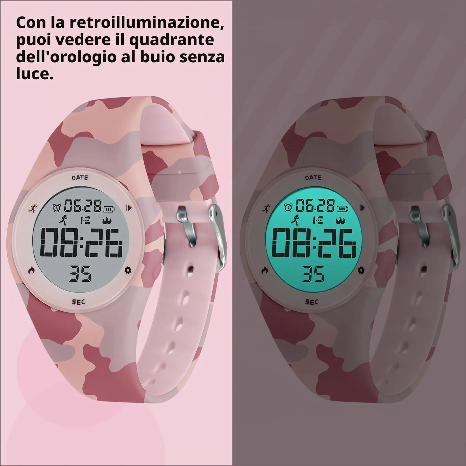 aswan watch Orologio Digitale Bambina Bambino con Contapassi,Calorie e Distanza senza App,Sveglia, Cronometro, Data, Luce-Orologio da polso Ragazza Ragazzo con Cinturino in Silicone - immagine 5