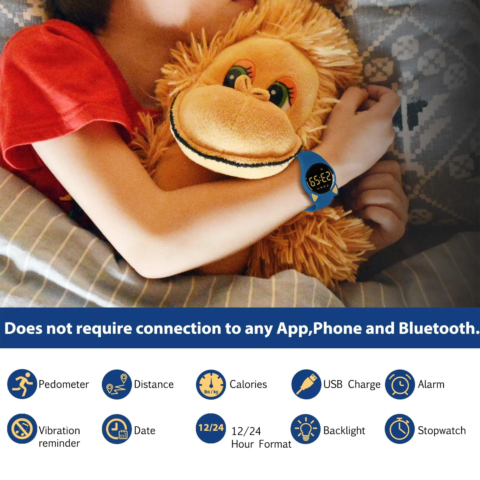 aswan watch Orologio Digitale Bambina Bambino con Contapassi,Calorie e Distanza senza App,Sveglia, Cronometro, Data, Luce-Orologio da polso Ragazza Ragazzo con Cinturino in Silicone - immagine 2