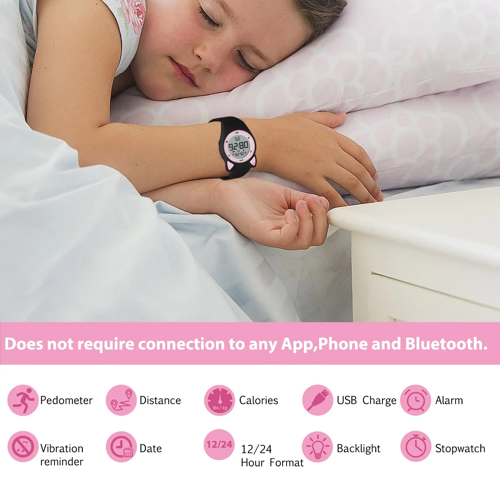 aswan watch Orologio Digitale Bambina Bambino con Contapassi,Calorie e Distanza senza App,Sveglia, Cronometro, Data, Luce-Orologio da polso Ragazza Ragazzo con Cinturino in Silicone - immagine 2