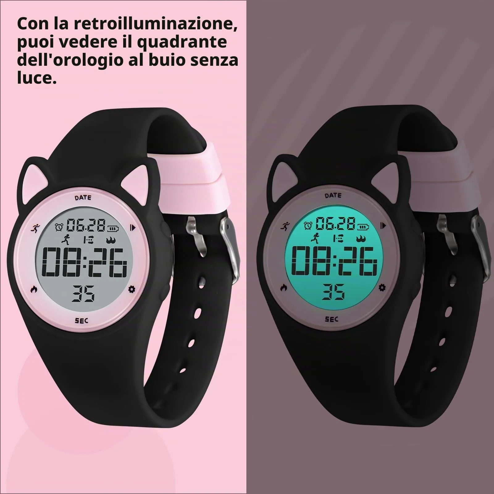 aswan watch Orologio Digitale Bambina Bambino con Contapassi,Calorie e Distanza senza App,Sveglia, Cronometro, Data, Luce-Orologio da polso Ragazza Ragazzo con Cinturino in Silicone - immagine 5