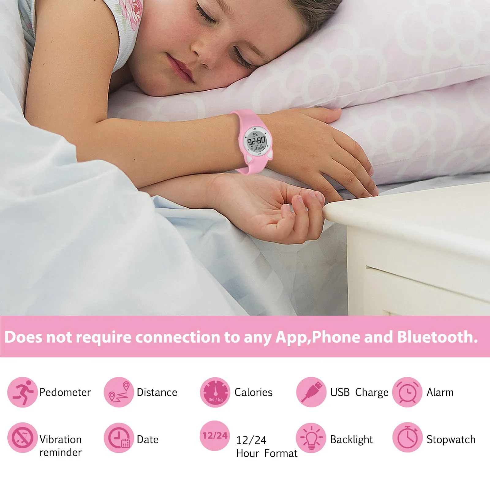 aswan watch Orologio Digitale Bambina Bambino con Contapassi,Calorie e Distanza senza App,Sveglia, Cronometro, Data, Luce-Orologio da polso Ragazza Ragazzo con Cinturino in Silicone - immagine 2