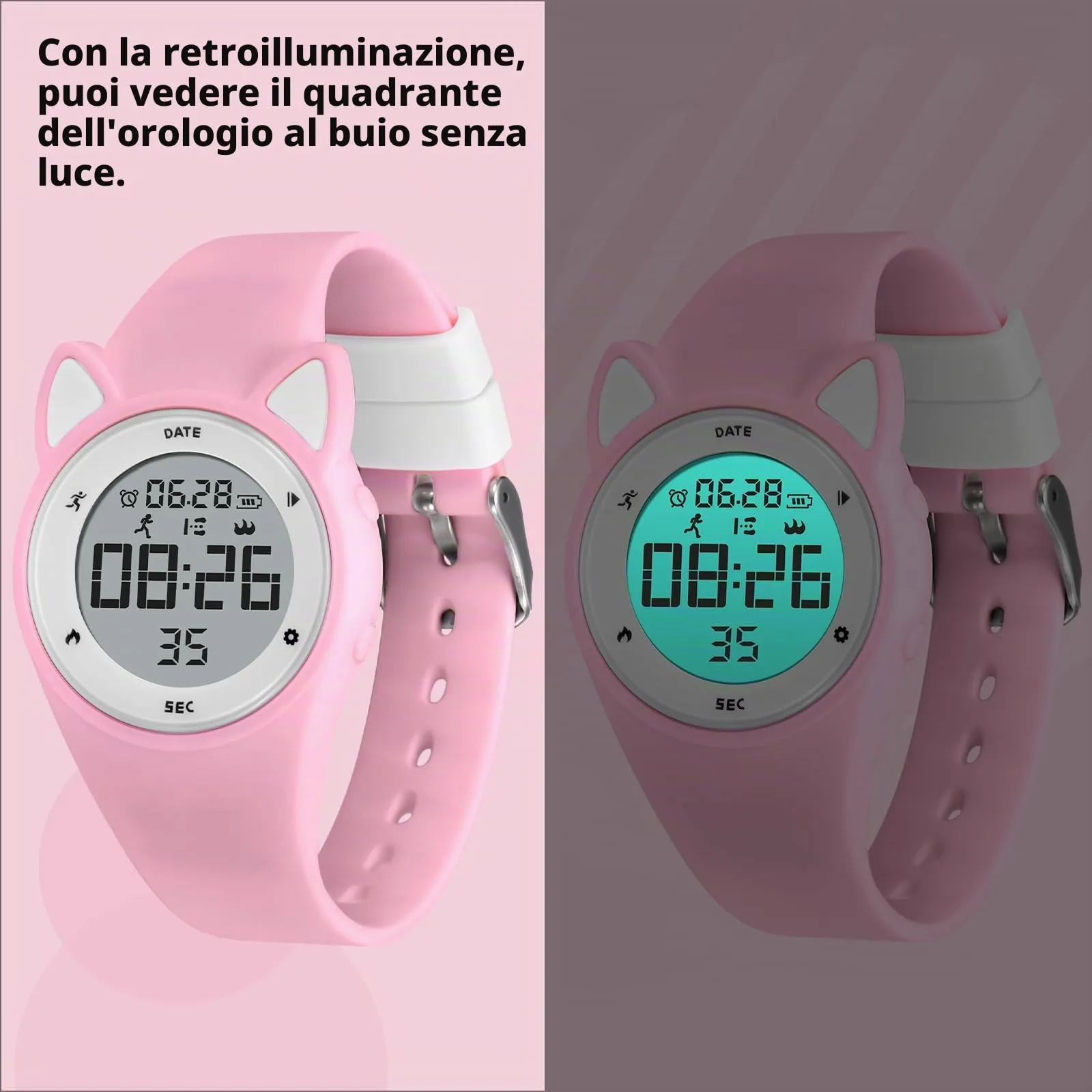 aswan watch Orologio Digitale Bambina Bambino con Contapassi,Calorie e Distanza senza App,Sveglia, Cronometro, Data, Luce-Orologio da polso Ragazza Ragazzo con Cinturino in Silicone - immagine 5