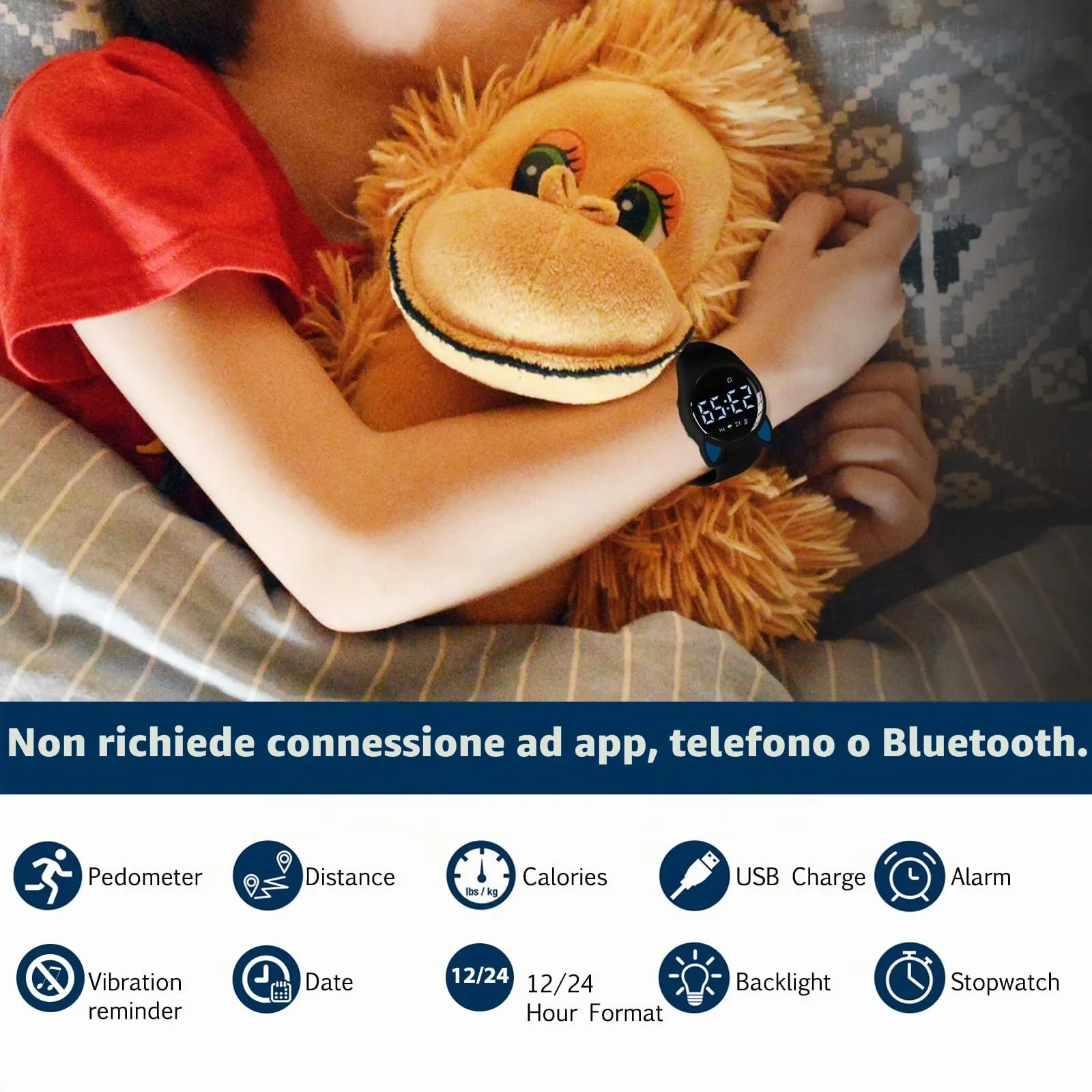 aswan watch Orologio Digitale Bambina Bambino con Contapassi,Calorie e Distanza senza App,Sveglia, Cronometro, Data, Luce-Orologio da polso Ragazza Ragazzo con Cinturino in Silicone - immagine 2
