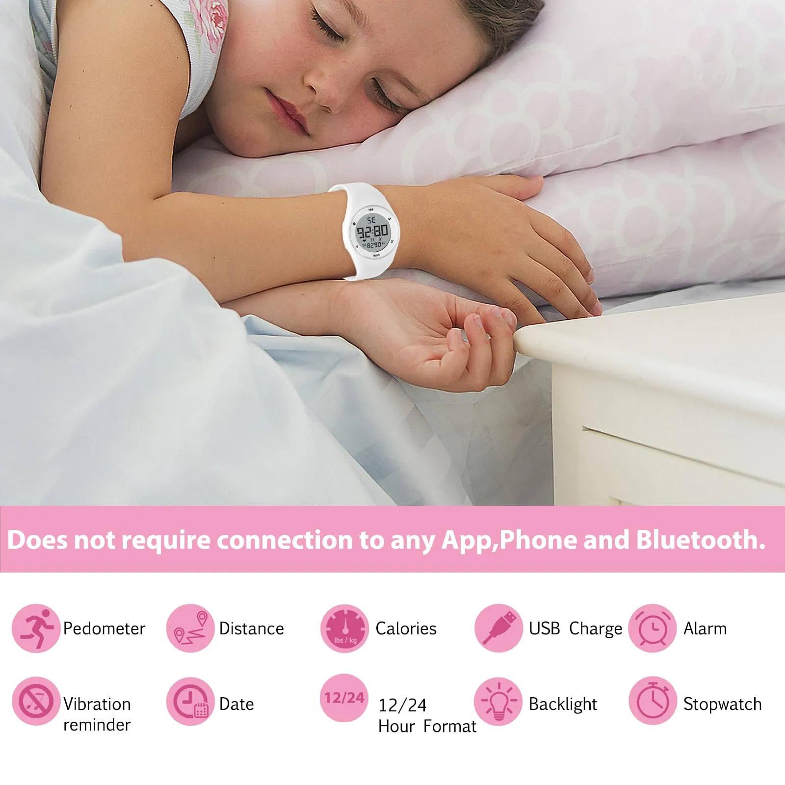 aswan watch Orologio Digitale Bambina Bambino con Contapassi,Calorie e Distanza senza App,Sveglia, Cronometro, Data, Luce-Orologio da polso Ragazza Ragazzo con Cinturino in Silicone - immagine 2