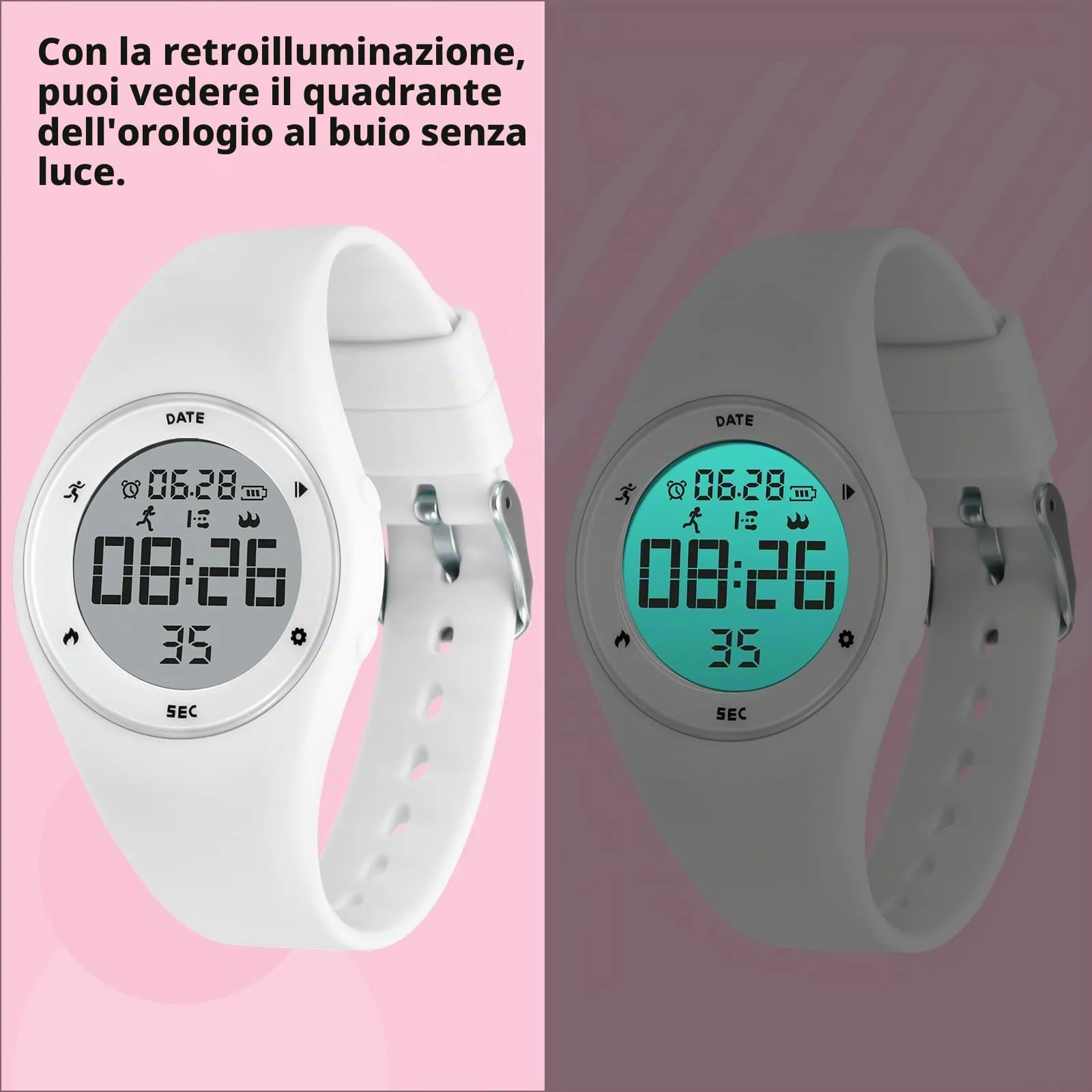 aswan watch Orologio Digitale Bambina Bambino con Contapassi,Calorie e Distanza senza App,Sveglia, Cronometro, Data, Luce-Orologio da polso Ragazza Ragazzo con Cinturino in Silicone - immagine 5