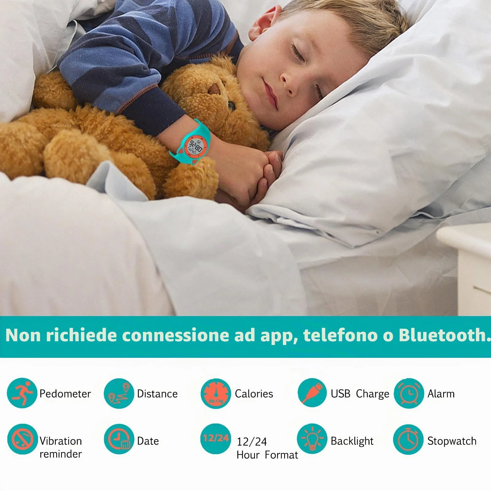 aswan watch Orologio Digitale Bambina Bambino con Contapassi,Calorie e Distanza senza App,Sveglia, Cronometro, Data, Luce-Orologio da polso Ragazza Ragazzo con Cinturino in Silicone - immagine 2