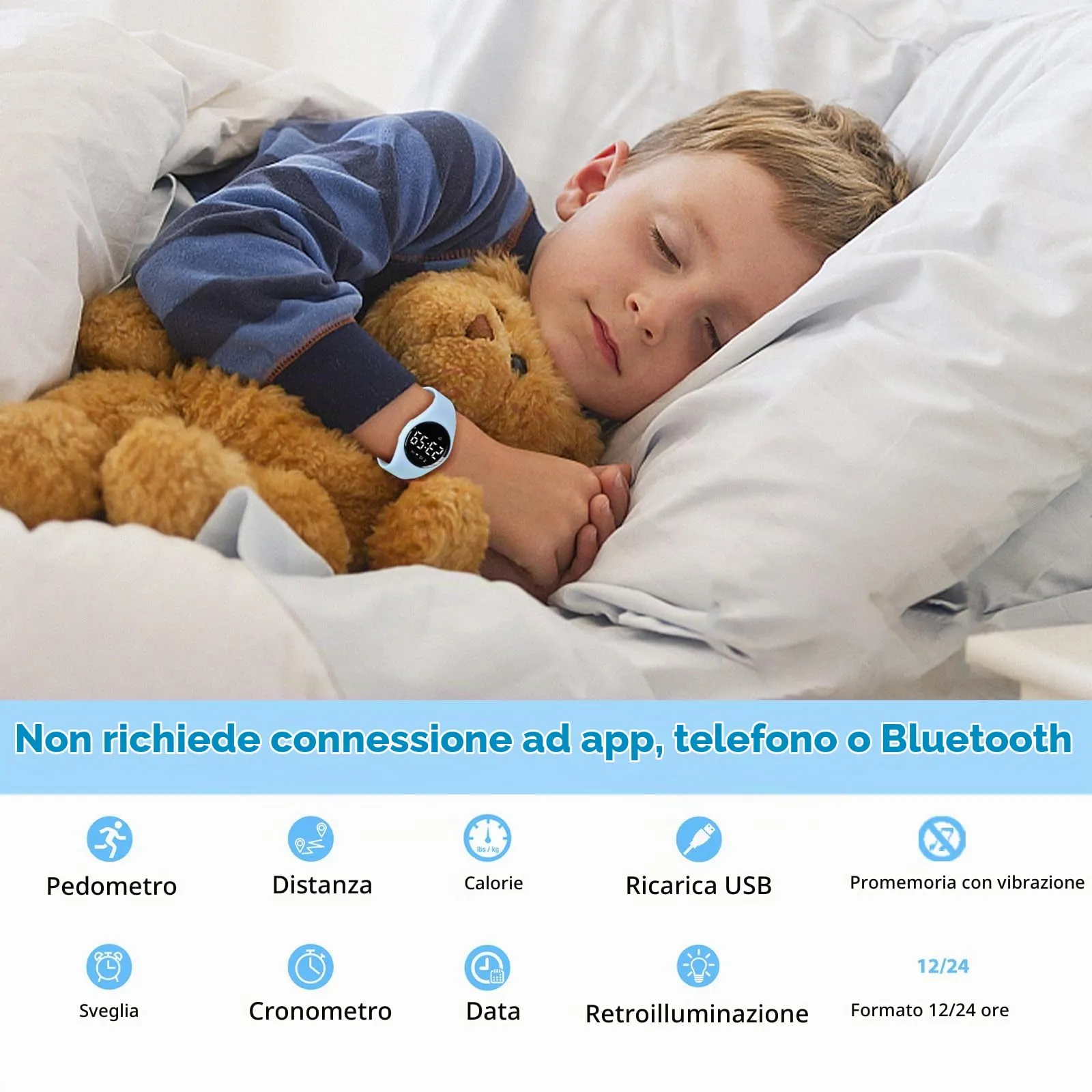 aswan watch Orologio Digitale Bambina Bambino con Contapassi,Calorie e Distanza senza App,Sveglia, Cronometro, Data, Luce-Orologio da polso Ragazza Ragazzo con Cinturino in Silicone - immagine 2