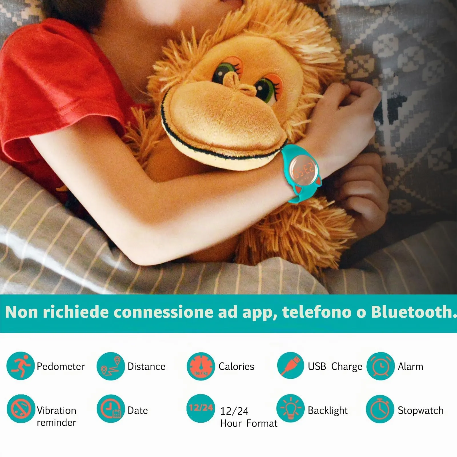 aswan watch Orologio Digitale Bambina Bambino con Contapassi,Calorie e Distanza senza App,Sveglia, Cronometro, Data, Luce-Orologio da polso Ragazza Ragazzo con Cinturino in Silicone - immagine 2