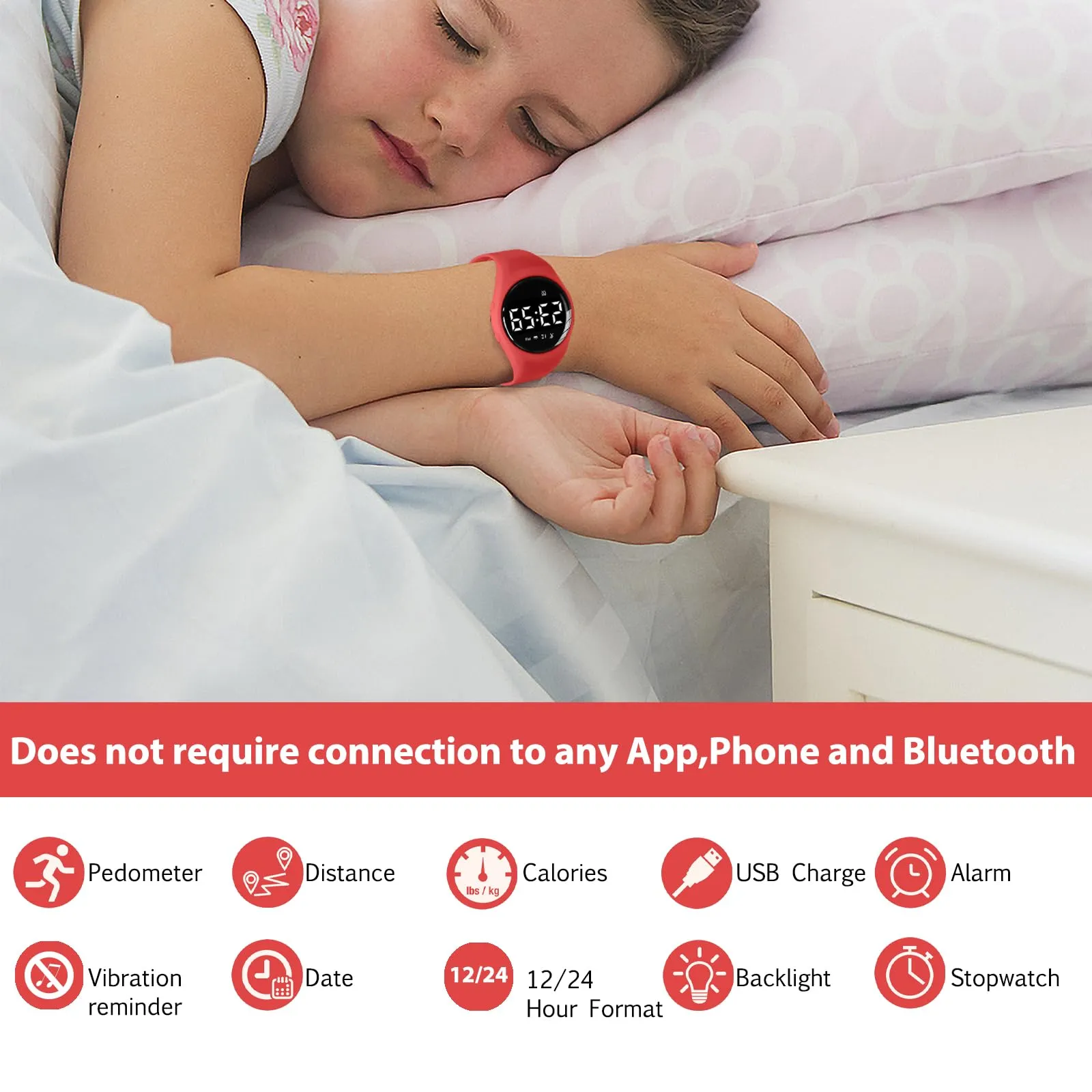 aswan watch Orologio Digitale Bambina Bambino con Contapassi,Calorie e Distanza senza App,Sveglia, Cronometro, Data, Luce-Orologio da polso Ragazza Ragazzo con Cinturino in Silicone - immagine 2