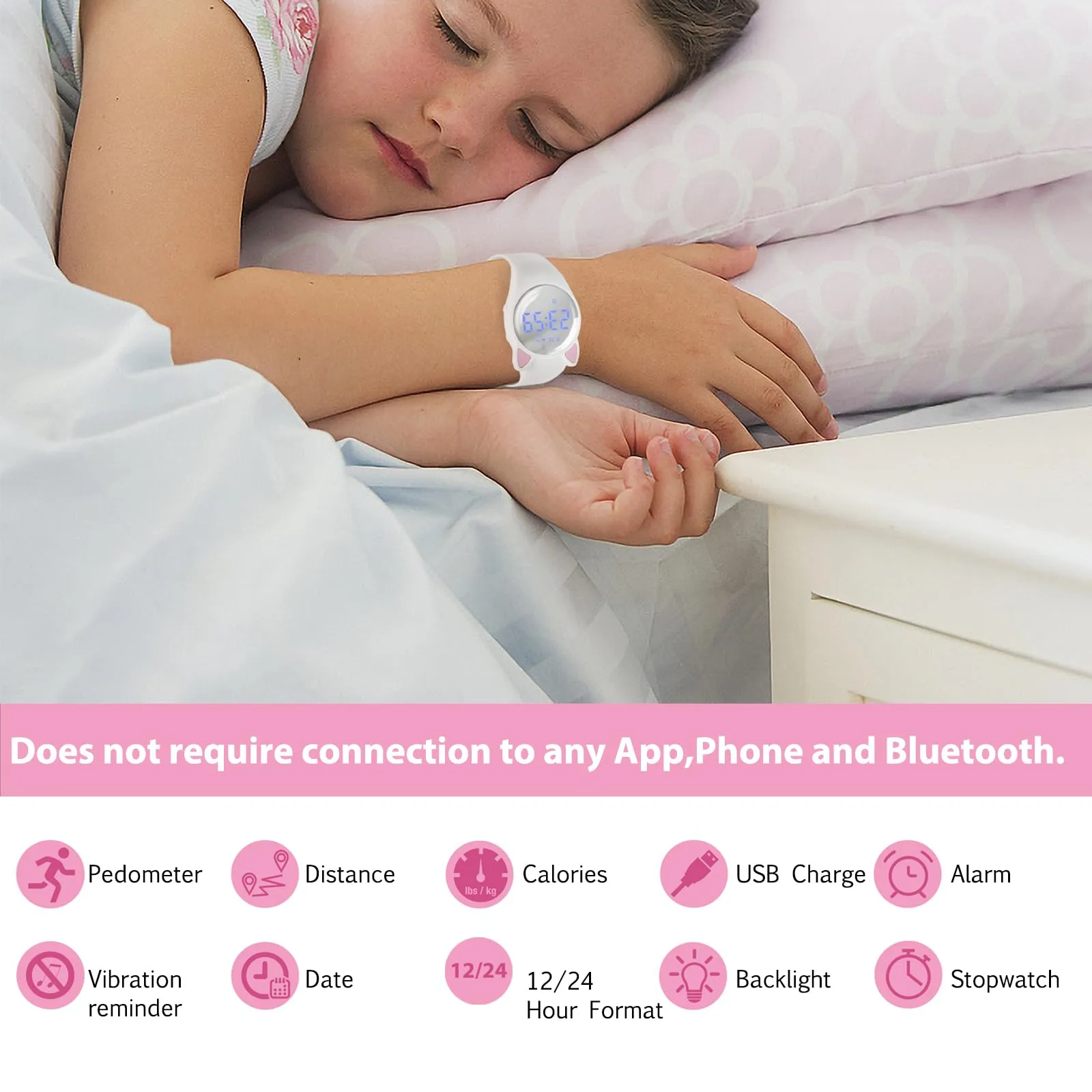 aswan watch Orologio Digitale Bambina Bambino con Contapassi,Calorie e Distanza senza App,Sveglia, Cronometro, Data, Luce-Orologio da polso Ragazza Ragazzo con Cinturino in Silicone - immagine 2