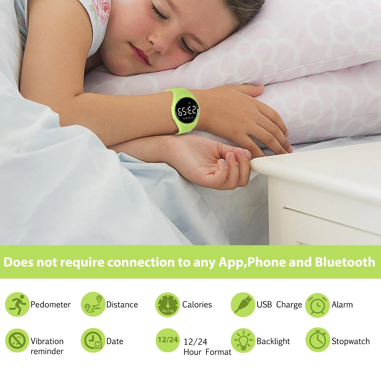 aswan watch Orologio Digitale Bambina Bambino con Contapassi,Calorie e Distanza senza App,Sveglia, Cronometro, Data, Luce-Orologio da polso Ragazza Ragazzo con Cinturino in Silicone - immagine 2
