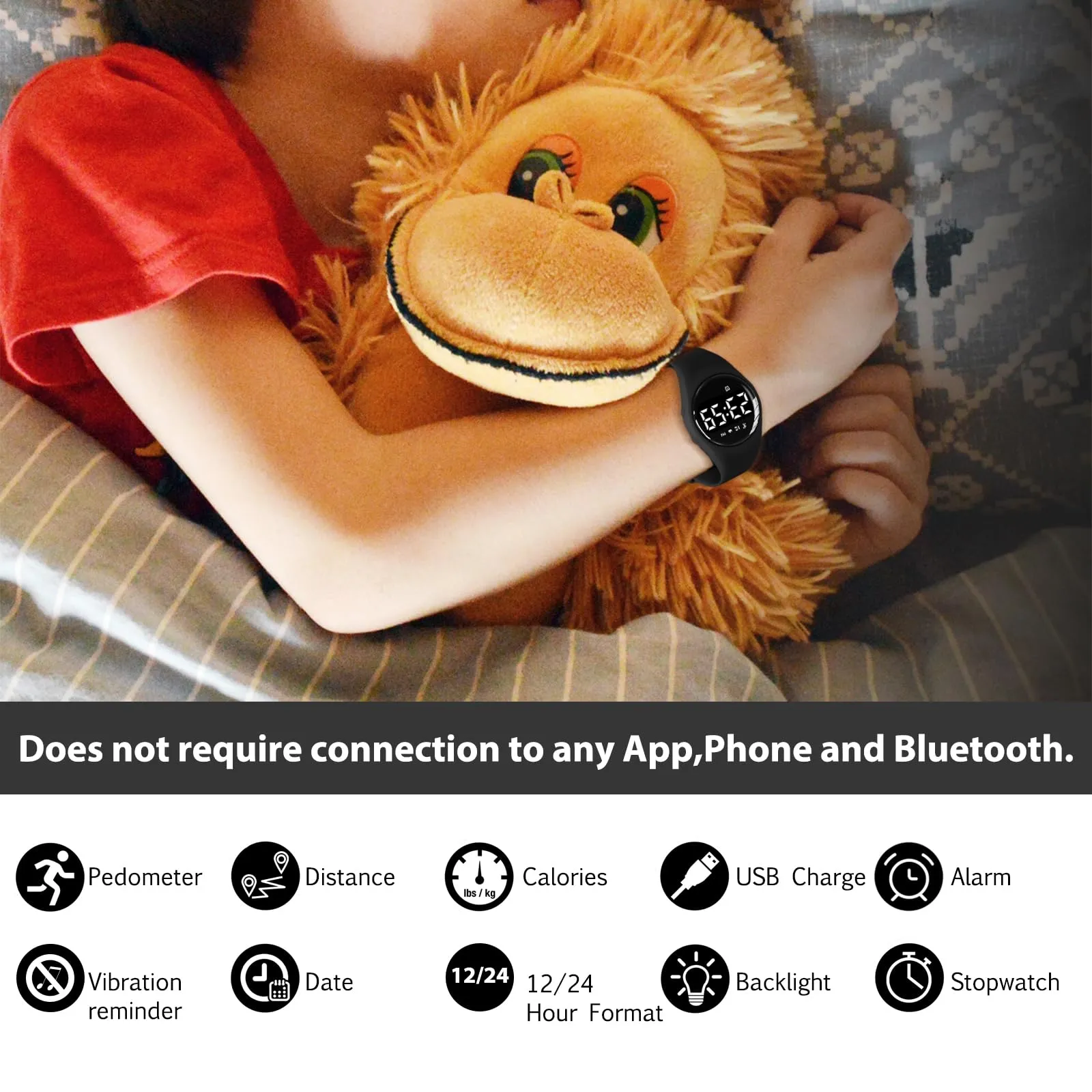 aswan watch Orologio Digitale Bambina Bambino con Contapassi,Calorie e Distanza senza App,Sveglia, Cronometro, Data, Luce-Orologio da polso Ragazza Ragazzo con Cinturino in Silicone - immagine 2