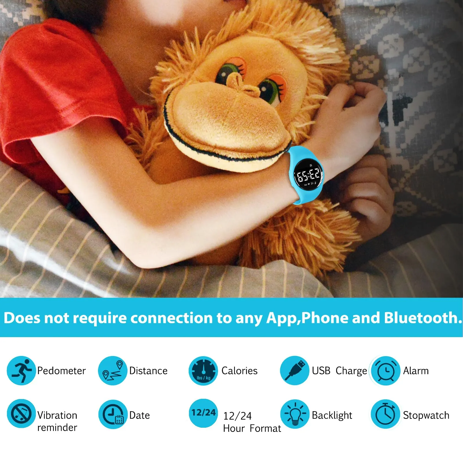 aswan watch Orologio Digitale Bambina Bambino con Contapassi,Calorie e Distanza senza App,Sveglia, Cronometro, Data, Luce-Orologio da polso Ragazza Ragazzo con Cinturino in Silicone - immagine 2