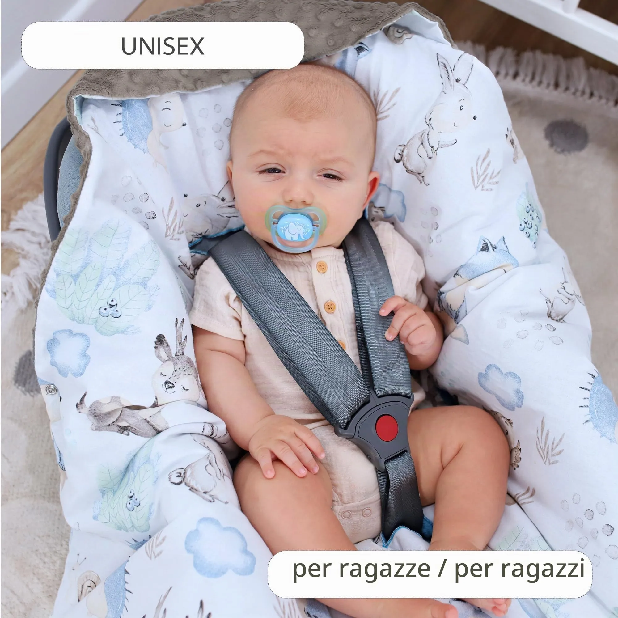 Coperta per passeggino 90 cm x 90 cm - per ovetto universale, per seggiolino auto in cotone coperta per tutte le stagioni Riccio kaki - immagine 6