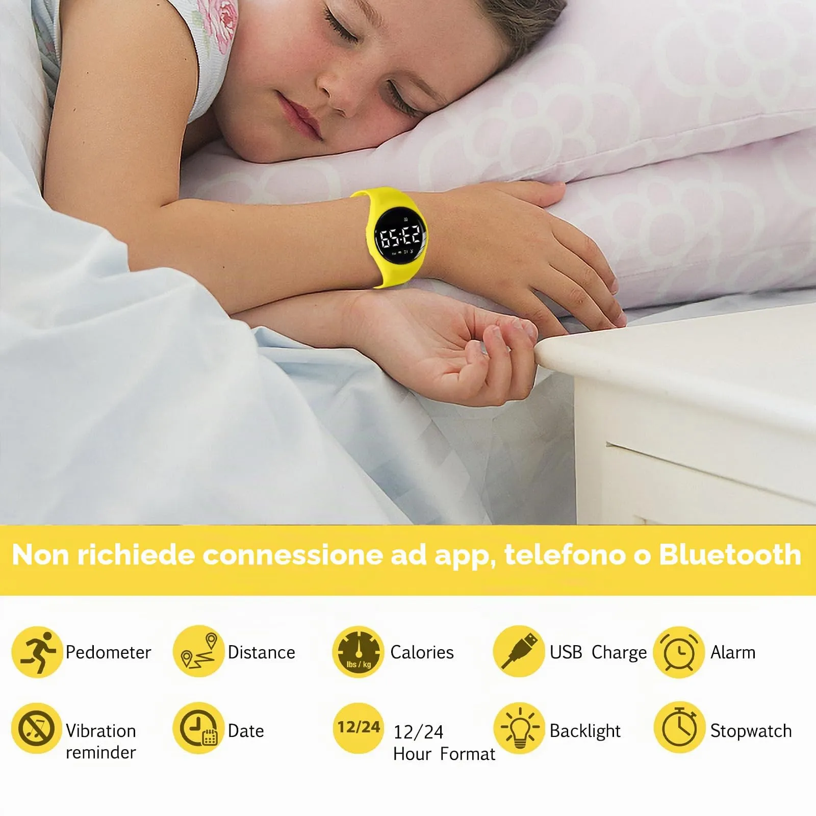 aswan watch Orologio Digitale Bambina Bambino con Contapassi,Calorie e Distanza senza App,Sveglia, Cronometro, Data, Luce-Orologio da polso Ragazza Ragazzo con Cinturino in Silicone - immagine 2