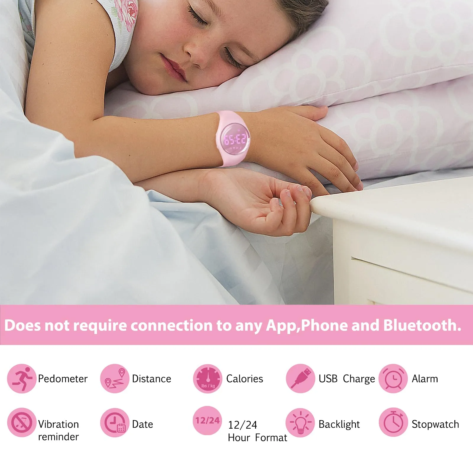 aswan watch Orologio Digitale Bambina Bambino con Contapassi,Calorie e Distanza senza App,Sveglia, Cronometro, Data, Luce-Orologio da polso Ragazza Ragazzo con Cinturino in Silicone - immagine 2