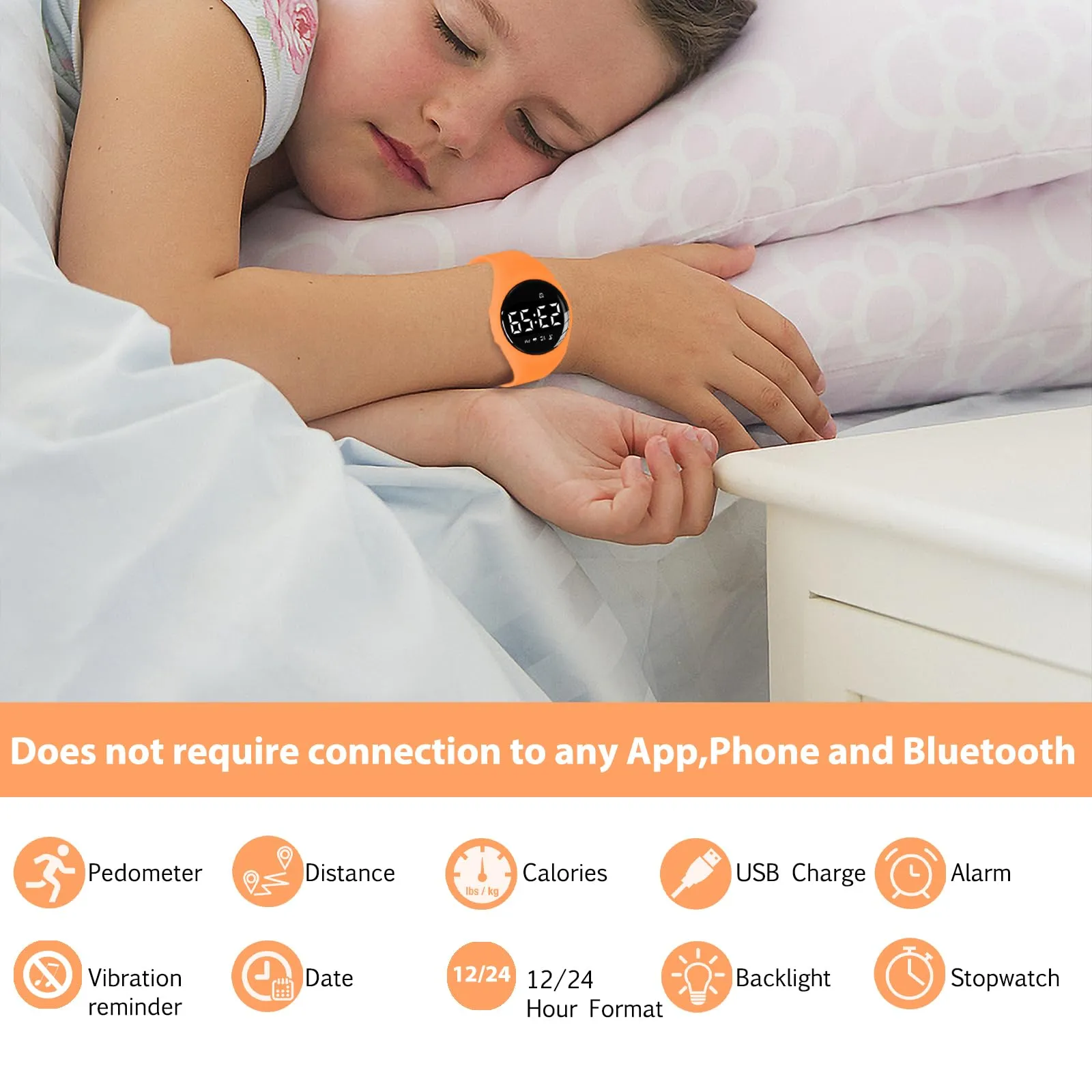 aswan watch Orologio Digitale Bambina Bambino con Contapassi,Calorie e Distanza senza App,Sveglia, Cronometro, Data, Luce-Orologio da polso Ragazza Ragazzo con Cinturino in Silicone - immagine 2