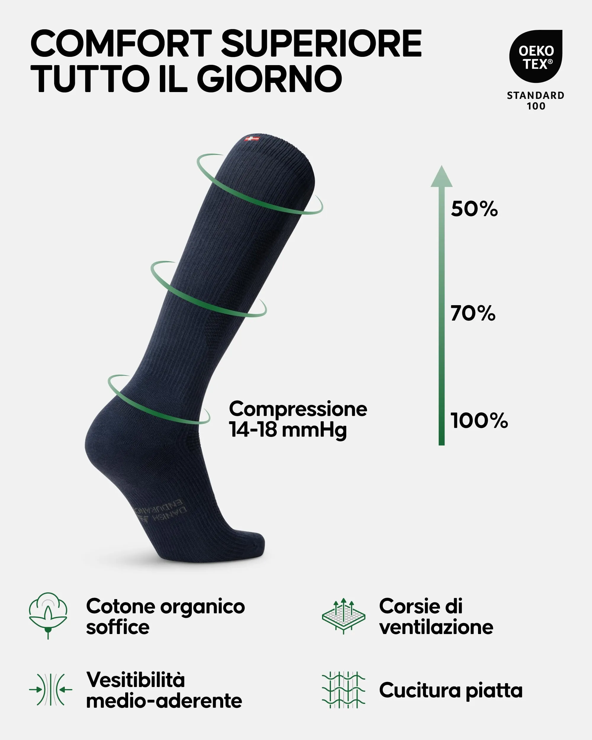 DANISH ENDURANCE Calze di Contenimento in Cotone Biologico, 14-18 mmHg - immagine 2