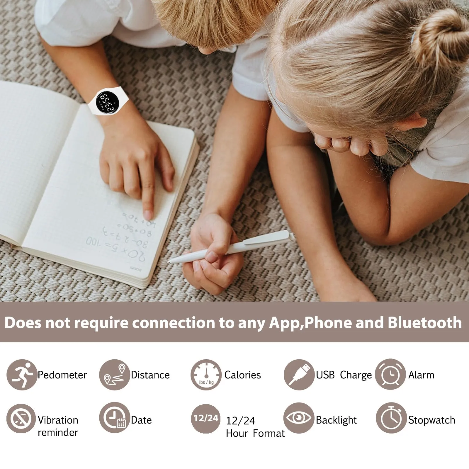 aswan watch Orologio Digitale Bambina Bambino con Contapassi,Calorie e Distanza senza App,Sveglia, Cronometro, Data, Luce-Orologio da polso Ragazza Ragazzo con Cinturino in Silicone - immagine 2
