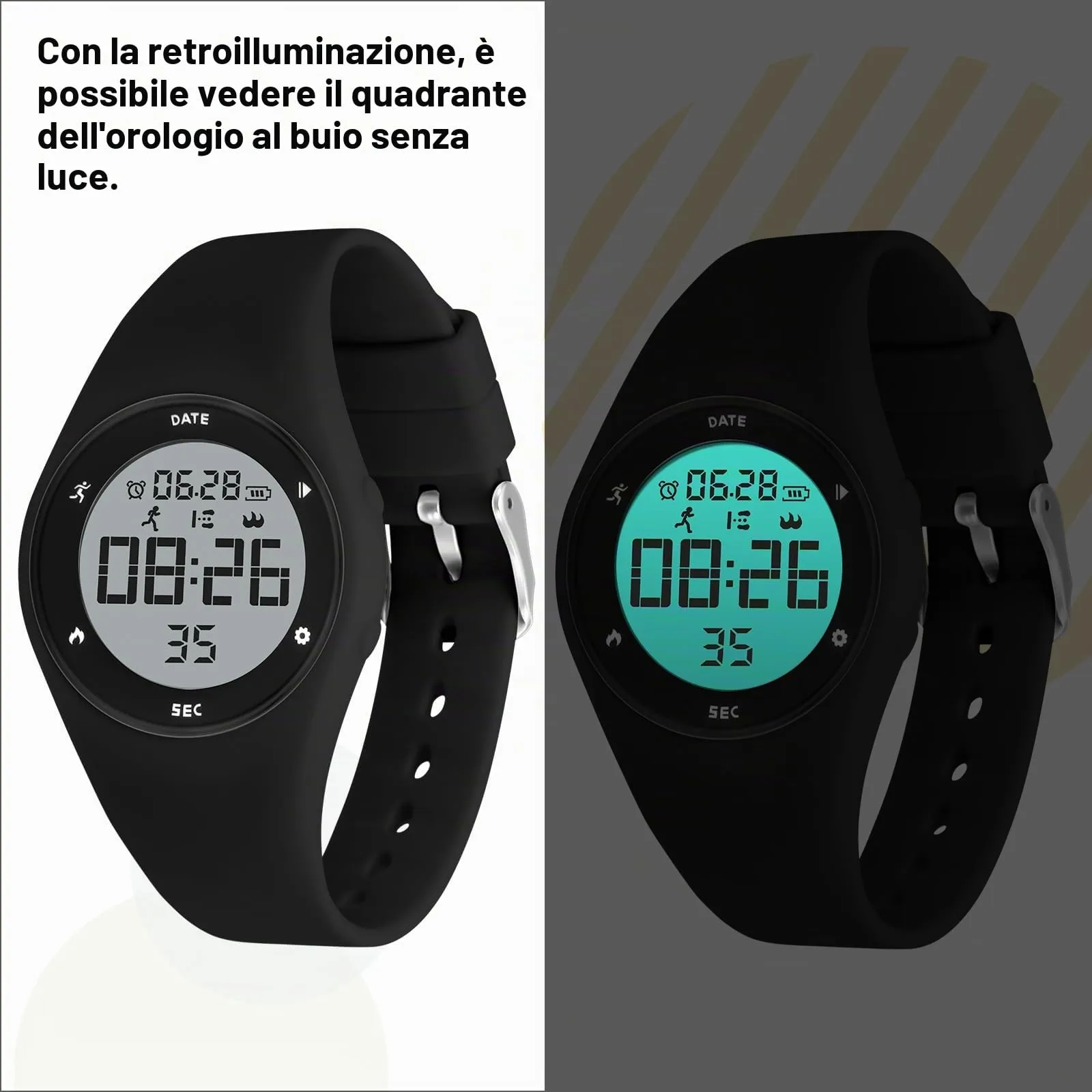 aswan watch Orologio Digitale Bambina Bambino con Contapassi,Calorie e Distanza senza App,Sveglia, Cronometro, Data, Luce-Orologio da polso Ragazza Ragazzo con Cinturino in Silicone - immagine 5