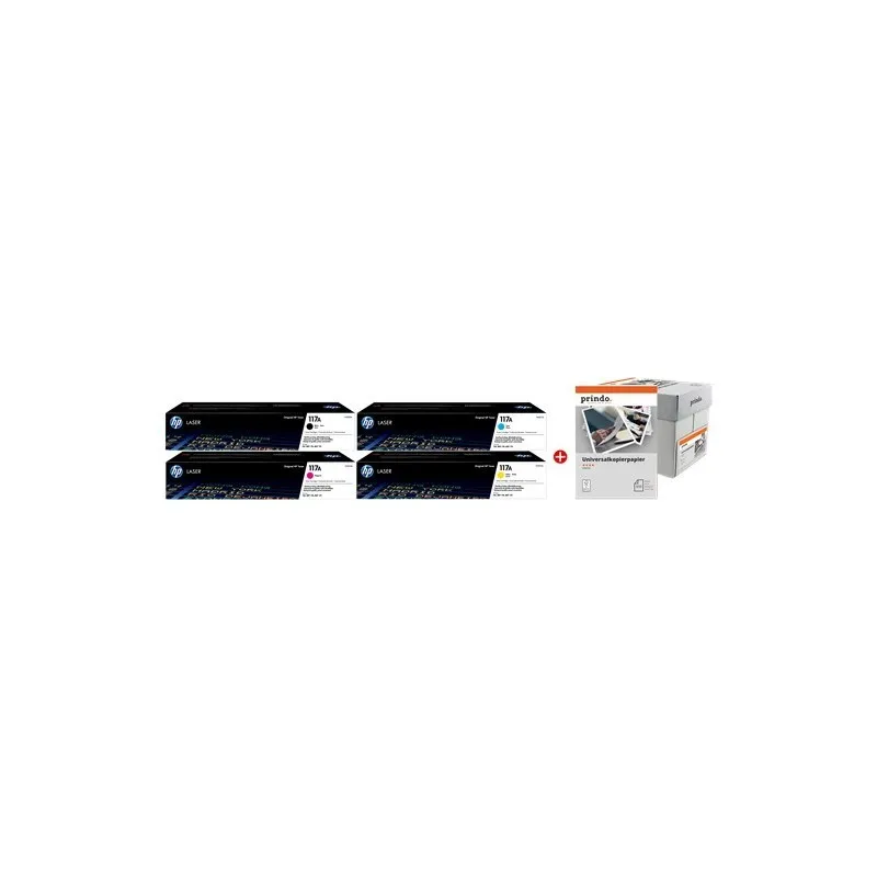 ORIGINALE HP Value Pack nero / ciano / magenta / giallo / Bianco 117A MCVP 02 + Prindo Universal Papier 2500 Blatt 3100 pagine - immagine 1