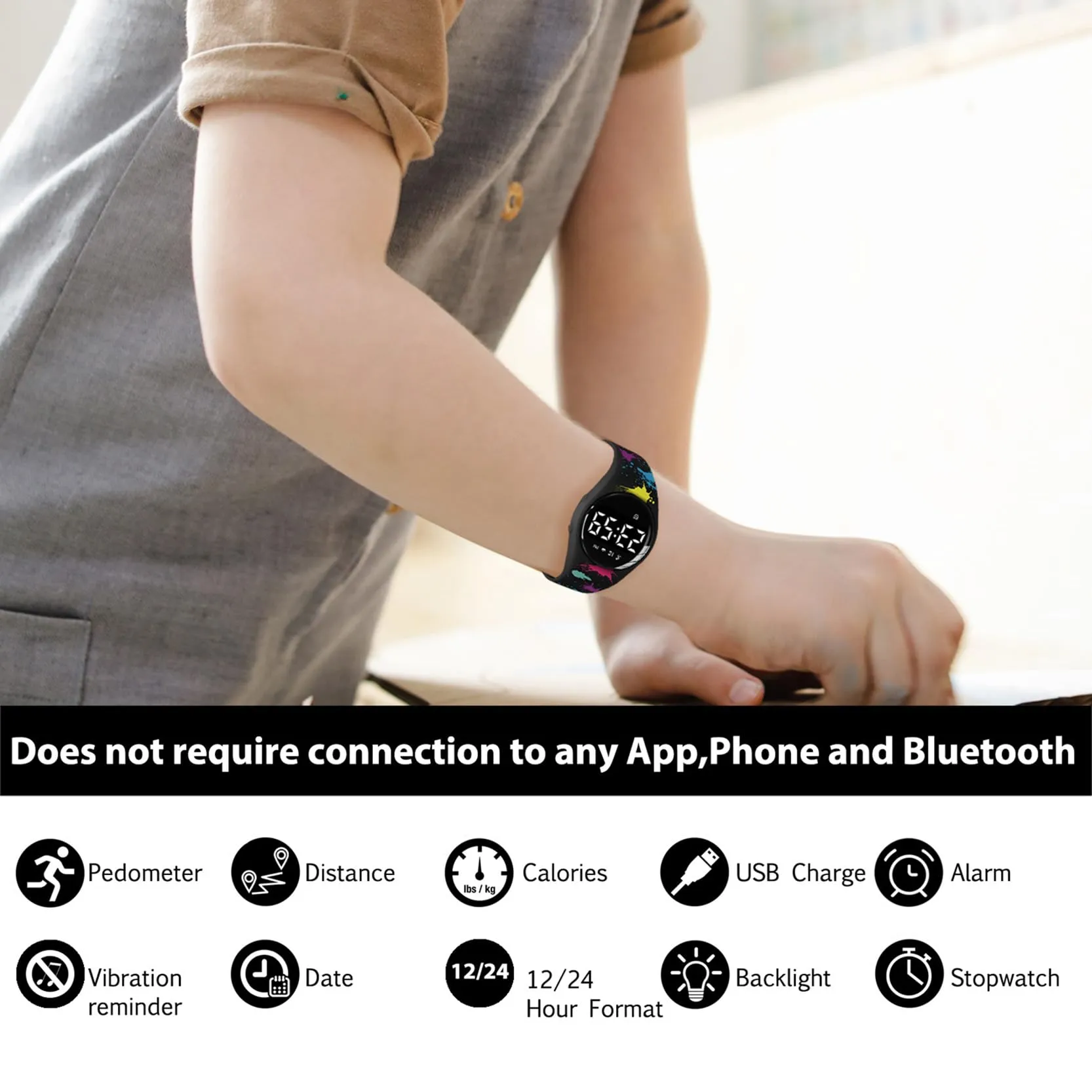 aswan watch Orologio Digitale Bambina Bambino con Contapassi,Calorie e Distanza senza App,Sveglia, Cronometro, Data, Luce-Orologio da polso Ragazza Ragazzo con Cinturino in Silicone - immagine 2