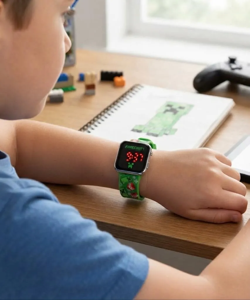 Orologio Minecraft Bambino Digitale LED, Cinturino Silicone Verde 22 cm - immagine 3