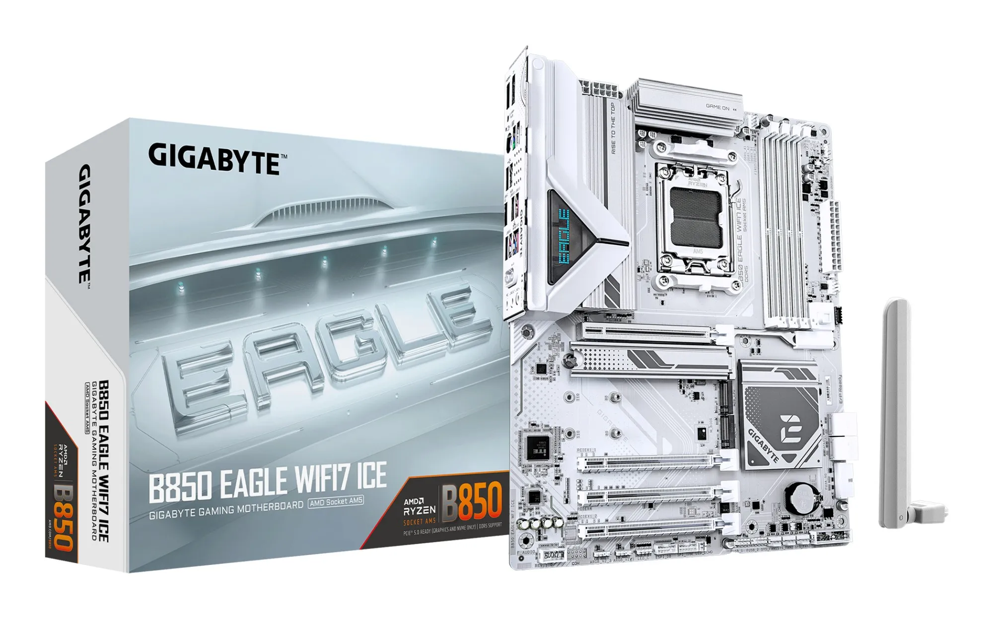 GIGABYTE B850 EAGLE WIFI7 ICE Scheda madre - CPU AMD Ryzen serie 9000 VRM digitale a 8+2+2 fasi fino a 8200 MHz DDR5 (O.C.) 1x M.2 PCIe 5.0 + 2x M.2 PCIe 4.0 Wi-Fi 7 LAN 2.5 GbE USB 3.2 Gen 2 - immagine 1
