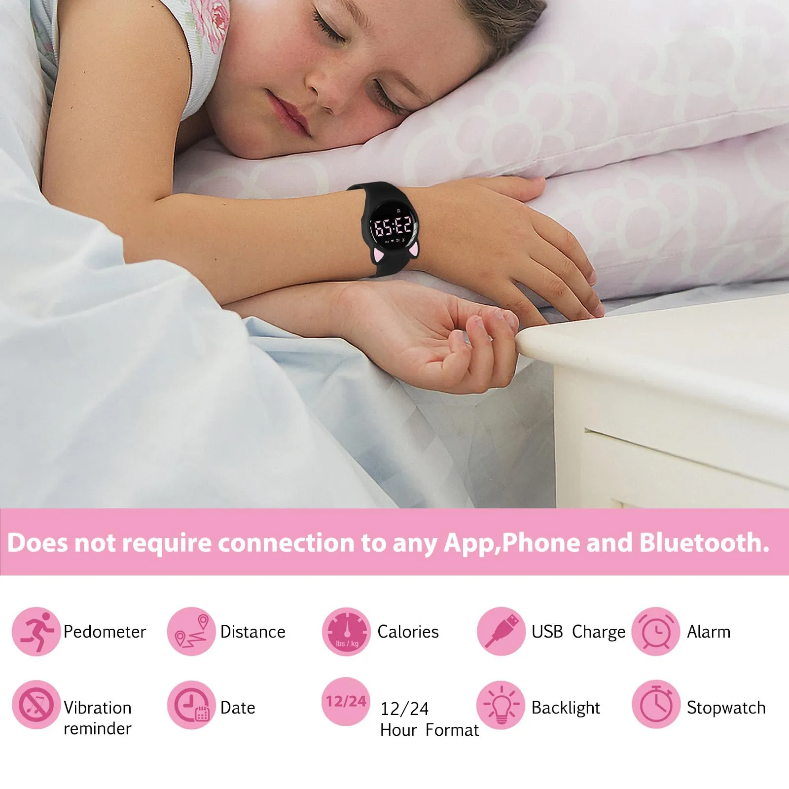 aswan watch Orologio Digitale Bambina Bambino con Contapassi,Calorie e Distanza senza App,Sveglia, Cronometro, Data, Luce-Orologio da polso Ragazza Ragazzo con Cinturino in Silicone - immagine 2
