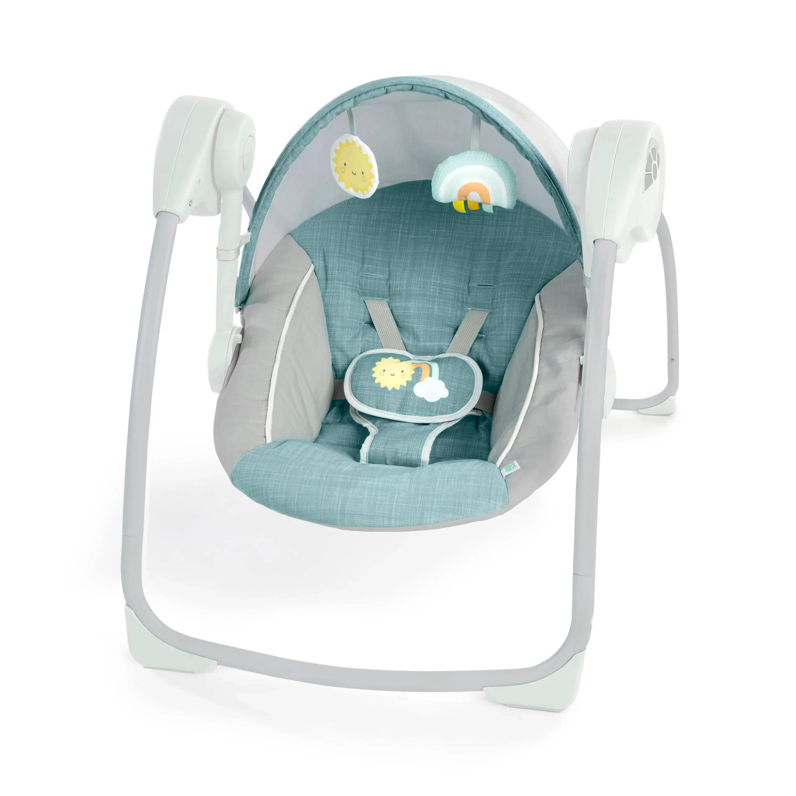 Ingenuity, Altalena portatile con cappottina Sun Valley, cappottina, 2 giocattoli, sedile reclinabile in 2 posizioni, unisex, 0-9 mesi, grigio - immagine 1
