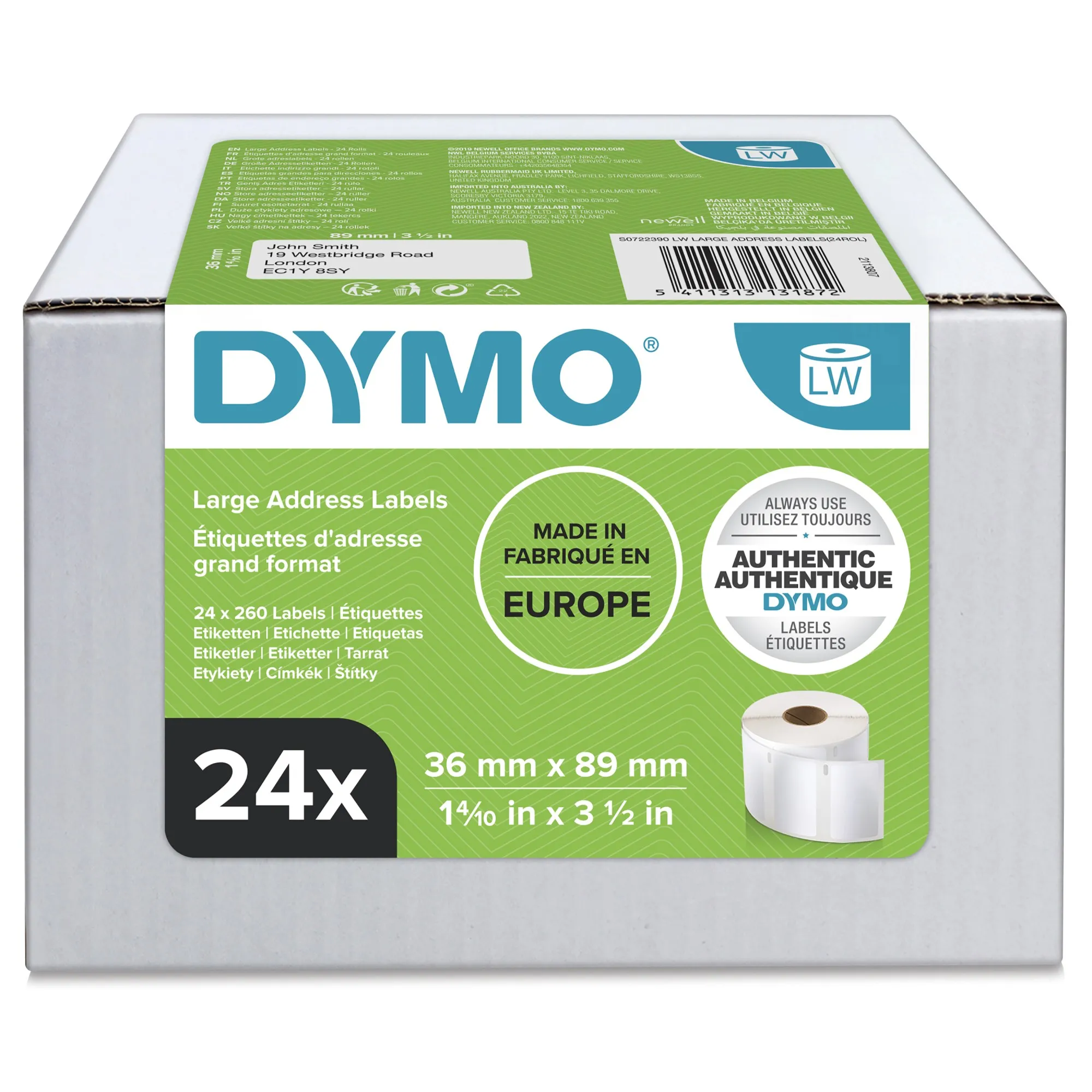 ORIGINALE DYMO Etichette Bianco S0722390 13187 DYMO® LW - Etichette indirizzi grandi - 36 x 89 mm - S0722390 - immagine 1