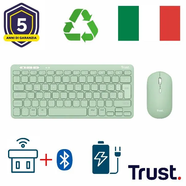 Trust Lyra Wl Keyboard Mouse It Green 24943 - immagine 1