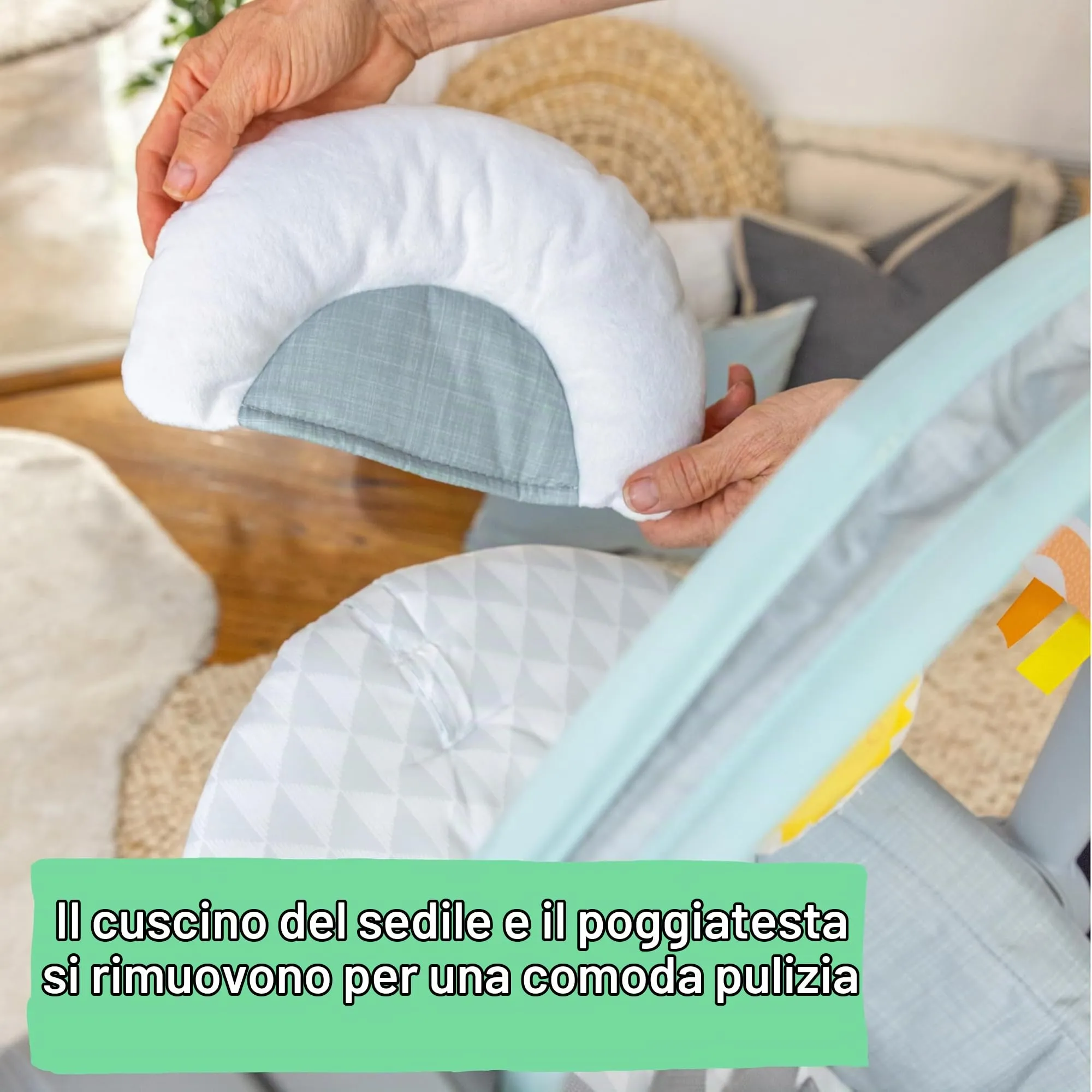 Ingenuity, Altalena Milestone, barra dei giocattoli, altalena pieghevole, 6 velocità, musica, 0-9 mesi, fino a 9 kg - Grigio - immagine 7